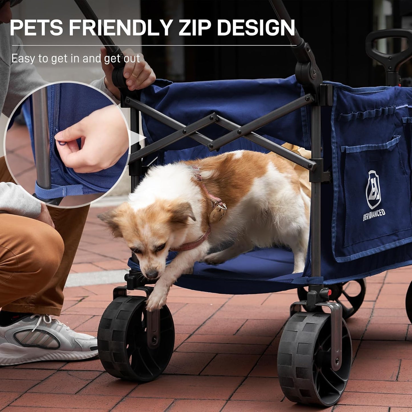 EVER ADVANCED Folding Push Wagon with Brakes, Portable Shopping Cart, Collapsible Wagon Cart with All-Terrain Big Wheels for Camping, Beach, Sports