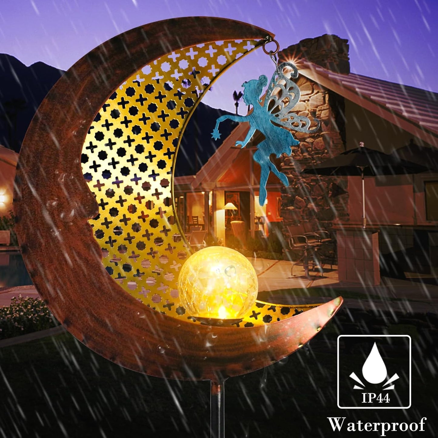 Bshine Moon Solar Light Outdoor Garden Decoration, Moon Fairy Garden Statue Outdoor Decor,Metal Waterproof Light Stake for Patio, Path, Yard and Lawn Ornament, Housewarming Gift for Mom,Bronze