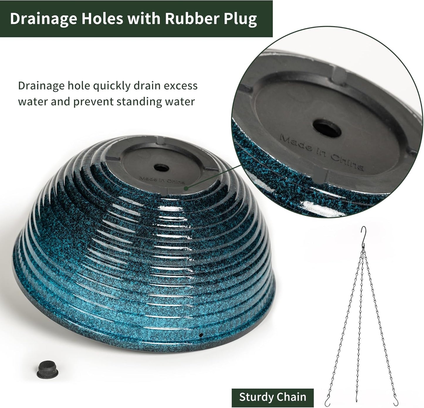 12 inch Large Hanging Planters for Indoor Outdoor Plants, Set of 2 Glazed Hanging Flower Pots with Drainage Hole, Hanging Baskets for Garden Home Porch Decor