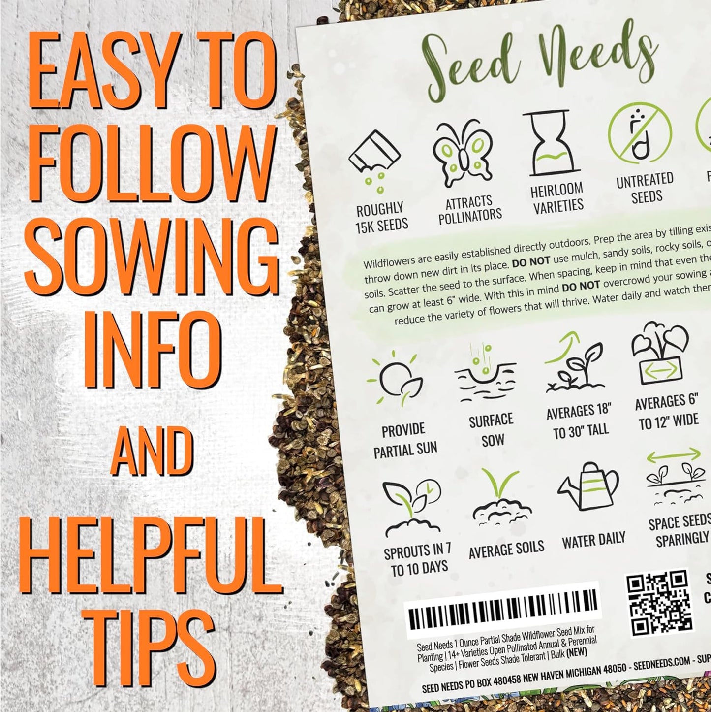 Seed Needs Partial Shade Wildflower Seed Mix for Planting | 5 Packs (1 Ounce Each) 14+ Varieties Open Pollinated Annual & Perennial Species | Flower Seeds Shade Tolerant | Bulk