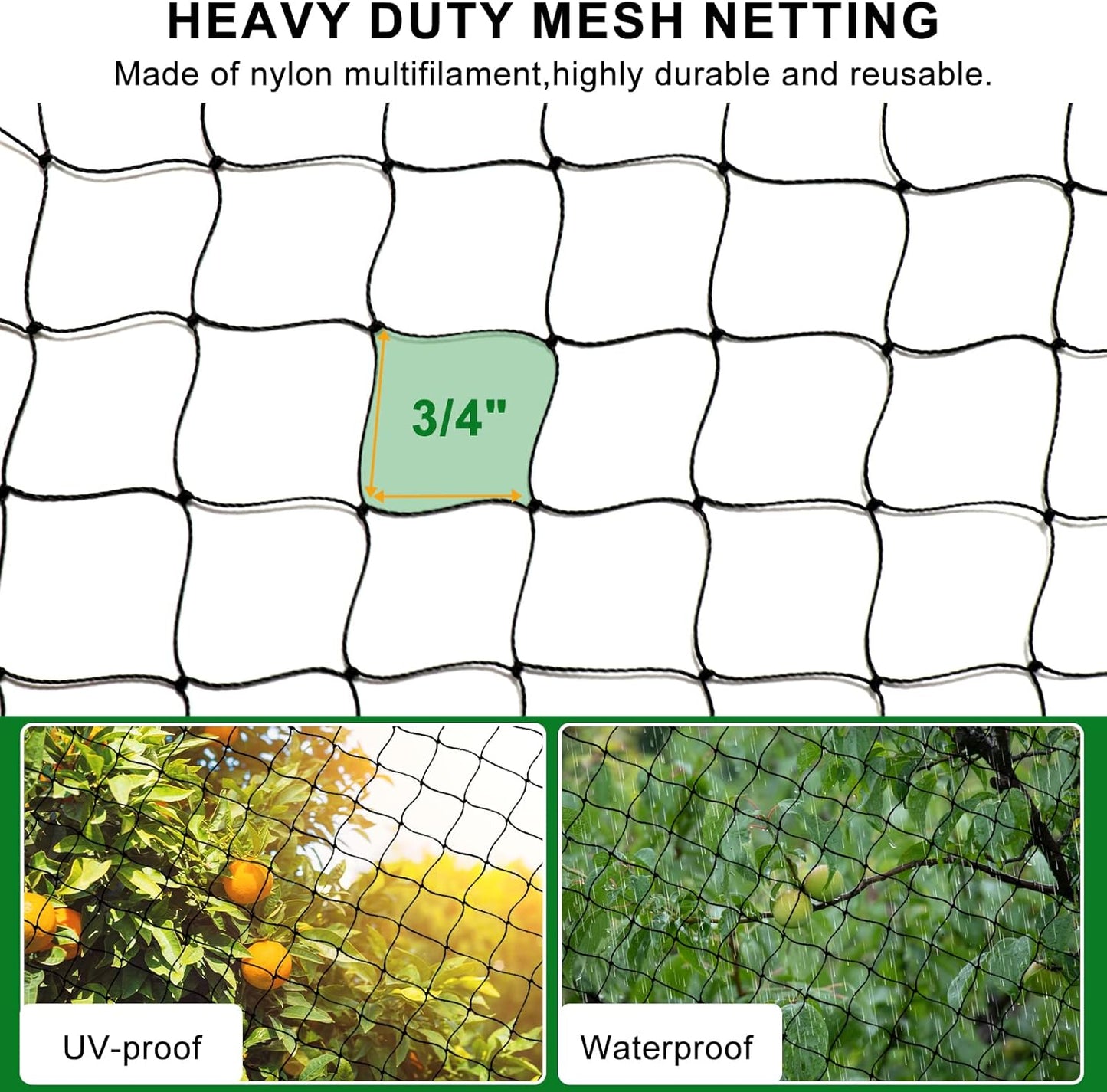 Bird Netting 25'x100' with 3/4" Mesh Nylon Chicken Net Roof Hawk,Poultry Netting for Chicken Run, Aviary Nettings Deer Fence Trellis Net