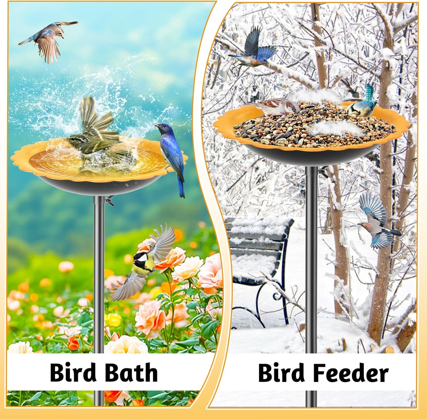 MeyRoliz Metal Bird Bath for Outside, Detachable Birdbath Birdfeeder Bowl, Freestanding Birdfeeders Bird Bath Bowl for Garden (Orange)
