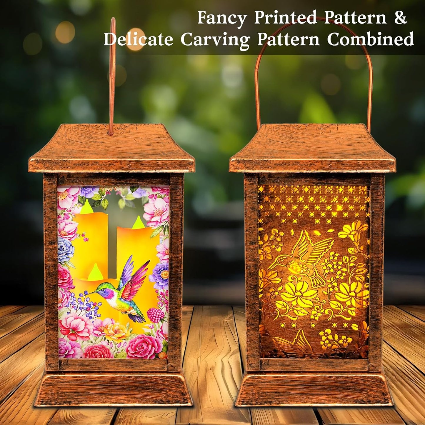 Hummingbird Solar Lanterns Outdoor Waterproof, Metal & Glass Hanging Lights Garden Decor, Birthday Gifts for Women Mom Grandma Mothers Day, Decorative Lights for Outside Yard Patio Backyard Porch