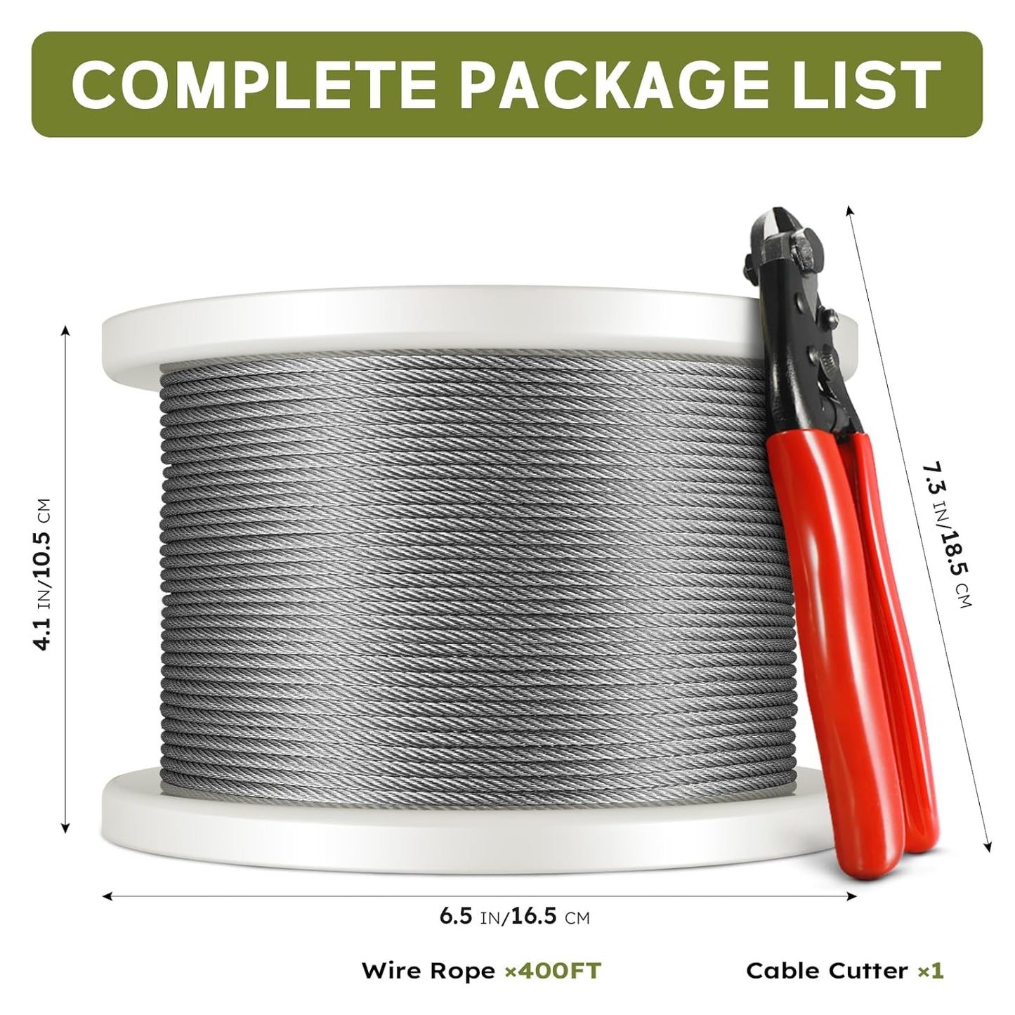 KALLDSY 400FT 1/8" T316 Stainless Steel Cable, Wire Rope Aircraft Cable for Deck Cable Fence Railing Kit, and DIY Balustrades, 7x7 Strands Construction, Comes with a Cutter