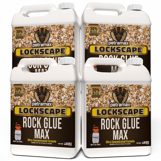 Petra Max Rock Glue for Landscaping, 4 Gal - Wide Coverage & Pet Safe Mulch Glue for Rocks - Lockdown Gravel/Pebbles/Stones - Sticky Clear Gravel Binder & Decomposed Granite Stabilizer (1Gal x4)