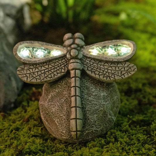 Garden Statue Dragonfly,Solar Dragonfly Decor for Outdoor,Resin Dragonflies Figurine with Solar Light for Patio,Balcony,Yard,Lawn Ornament,Perfect Garden Gift