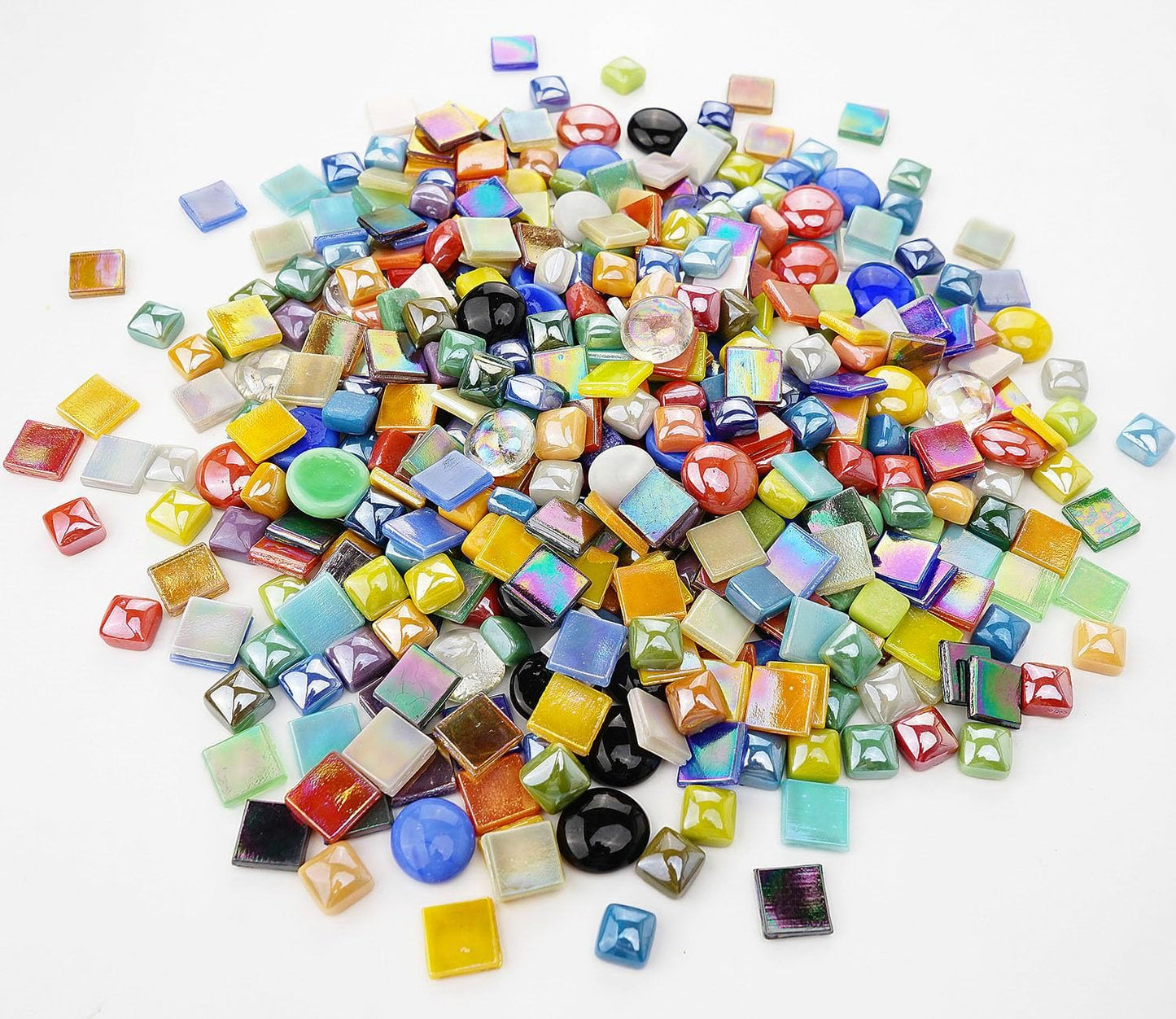 Lanyani 2.2 Pound Great Value Pack Glass Mosaic Tiles Bulk for DIY Crafts, Various Bright Solid Color Mosaic Pieces Tiles Supplies for DIY Crafting Iridescent Mosaic Glass Pieces