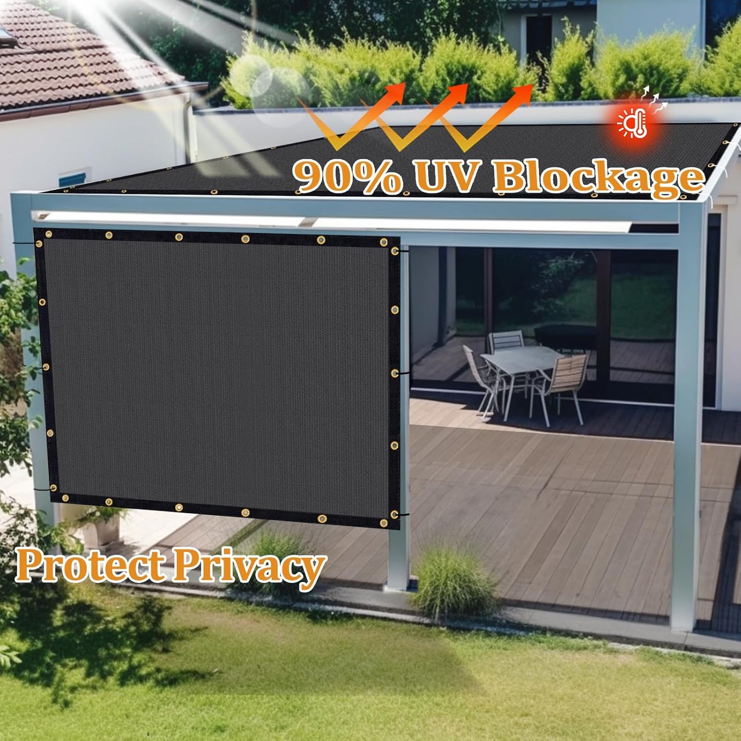 Shade&Beyond Customized Size 7' X 18' Shade Cloth with Grommets, 90% UV Protection UV Protection Mesh Tarp Sun Screens for Patio GN01, Dark Gray