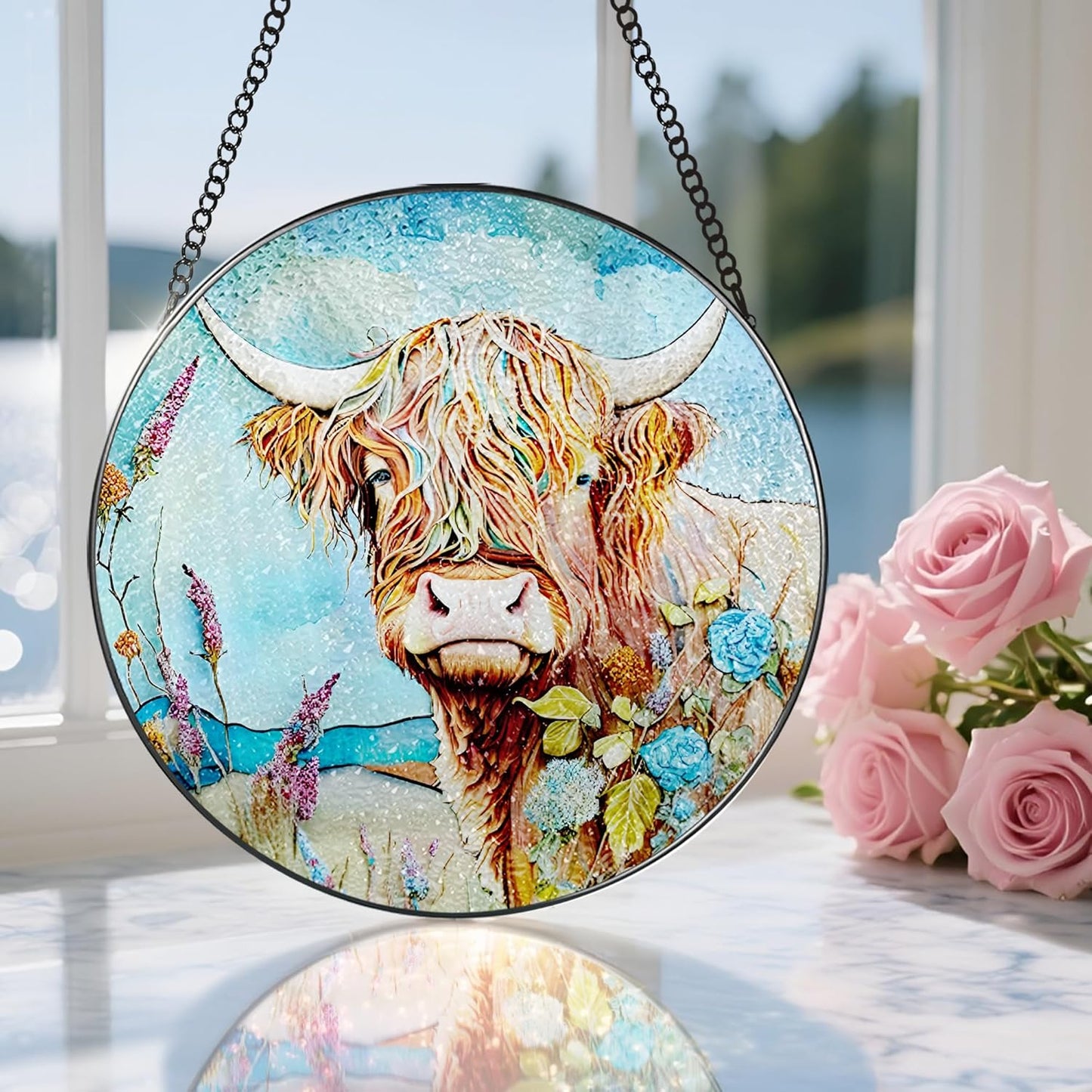 Stained Glass Window Hanging, Stained Glass Suncatcher, Cow Sun Catcher, Window Hanging Decor, Cow Gift, Gifts for Mothers Day or Fathers Day, Christmas or Birthday Gift, Gifts for Her Him