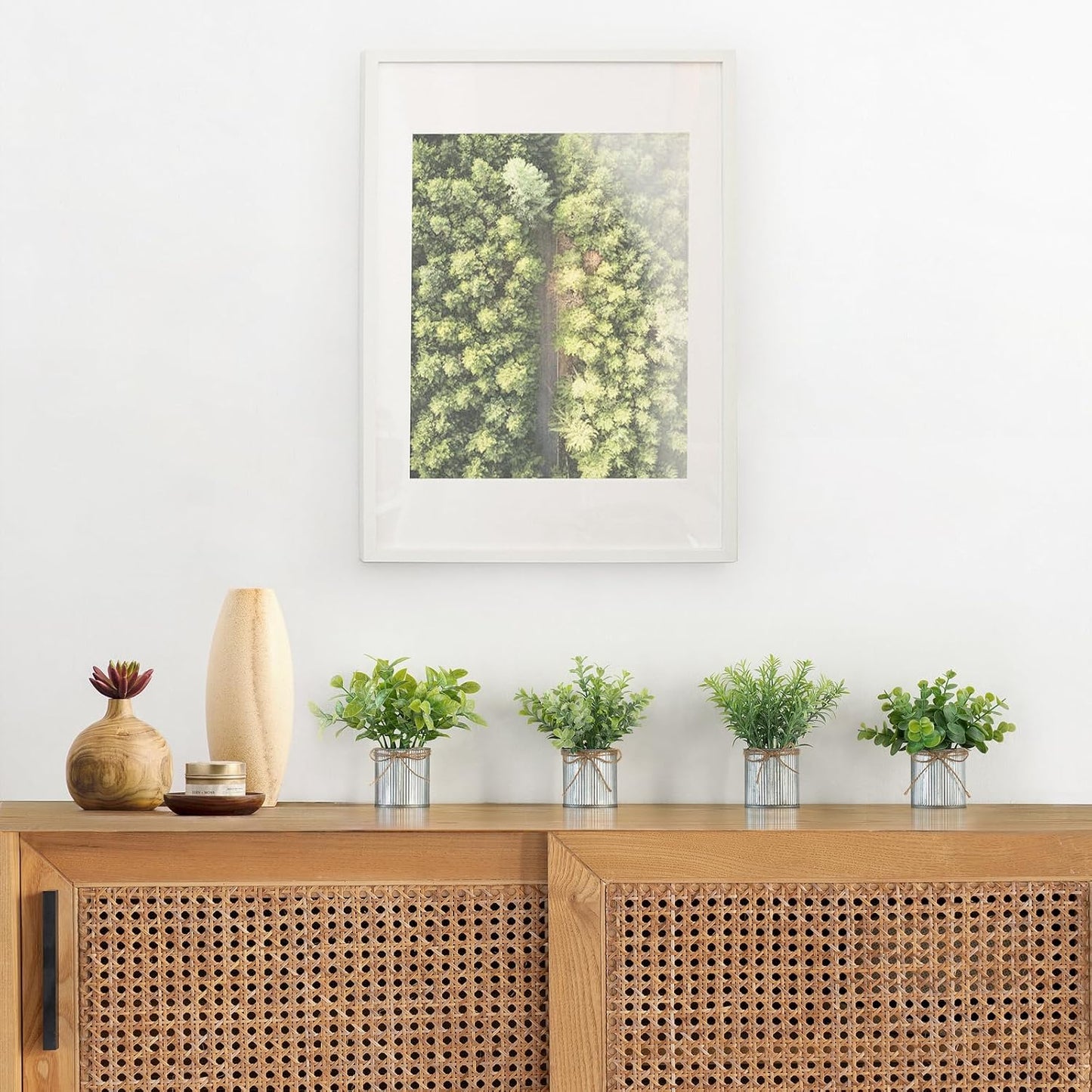 Mkono 4 Packs Small Fake Plants in Farmhouse Galvanized Pots Table Centerpiece Mini Potted Artificial Plants Faux Eucalyptus for Shelf Office Rustic Home Decor