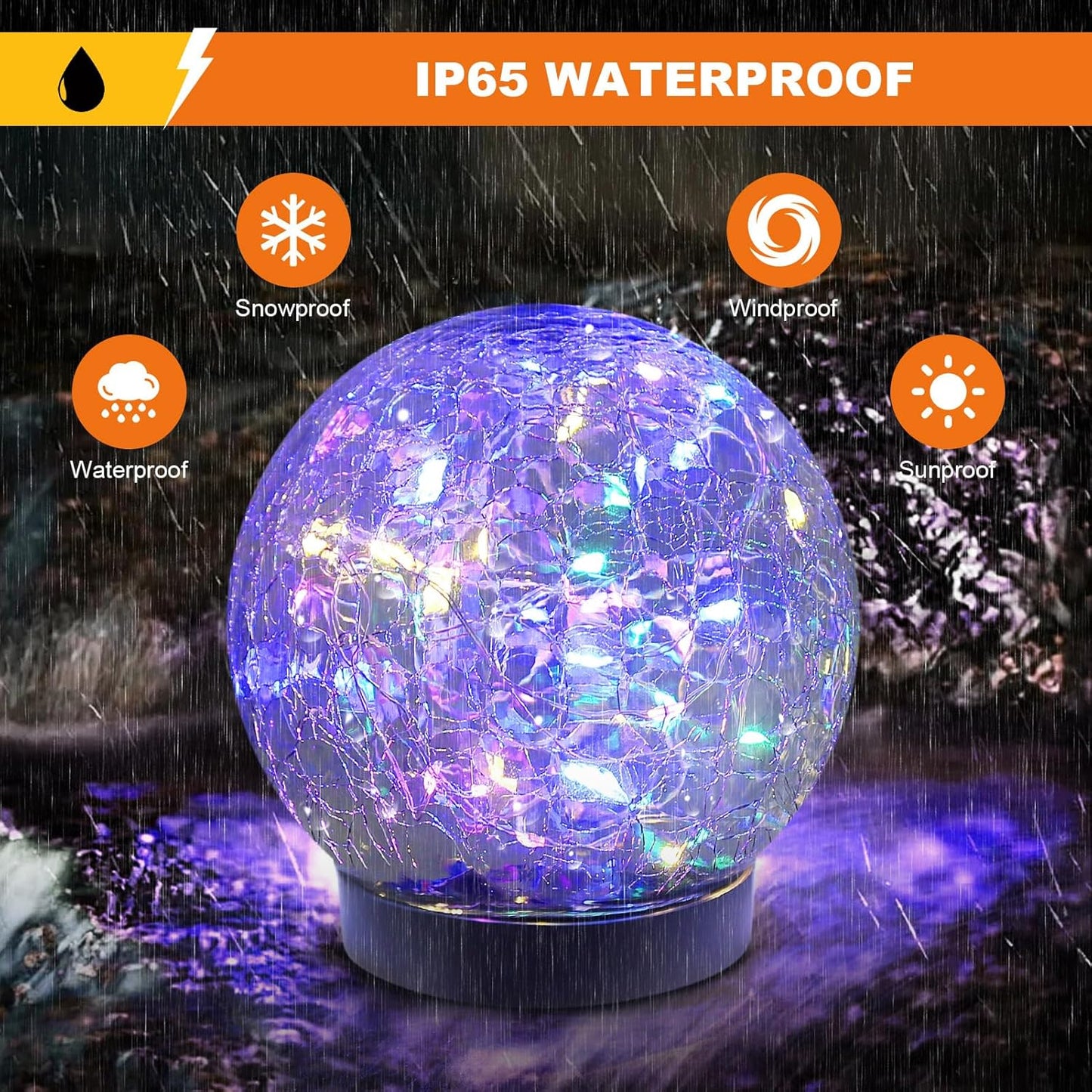 Solar Globe Lights Outdoor Waterproof-Solar Balls-Solar Garden Lights-Orbs for Outside 2 Pack Cracked Glass Ball for Lawn Patio Yard Backyard Decorations