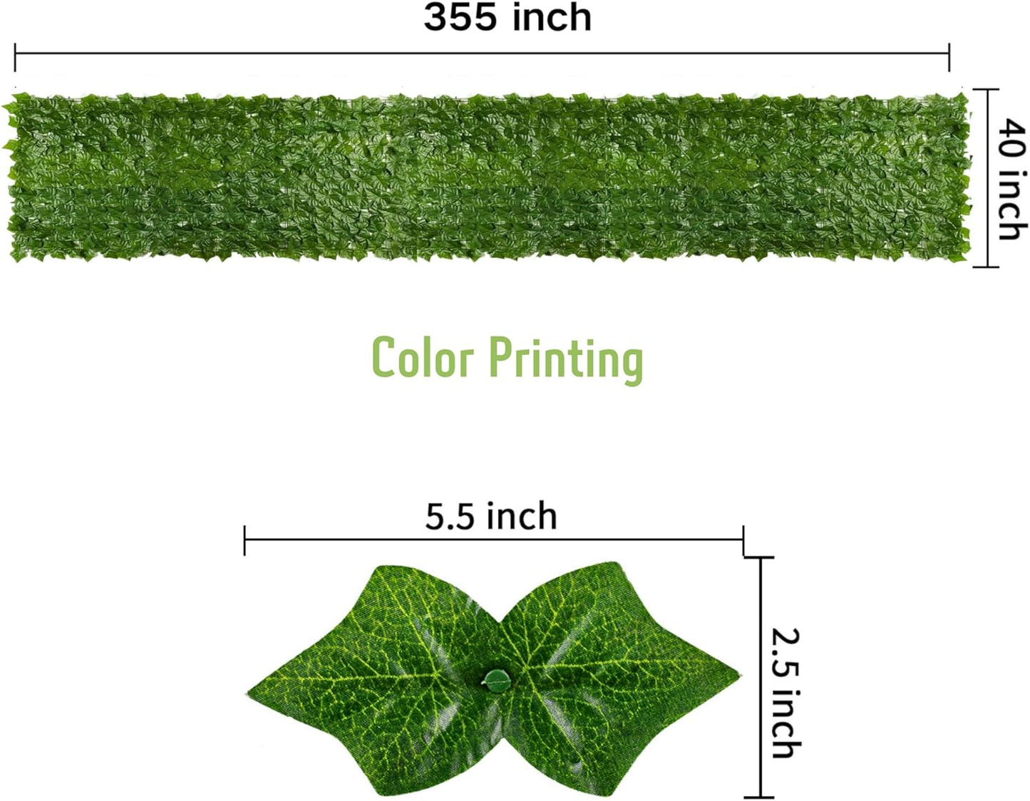 Artificial Ivy Privacy Fence Screen, 39.4x354.3 inch Artificial Faux Ivy Hedge, Expandable Faux Privacy Fence with 80 pcs Zip Ties, Decoration for Outdoor Garden, Color Printing Sweet Potato Leaves