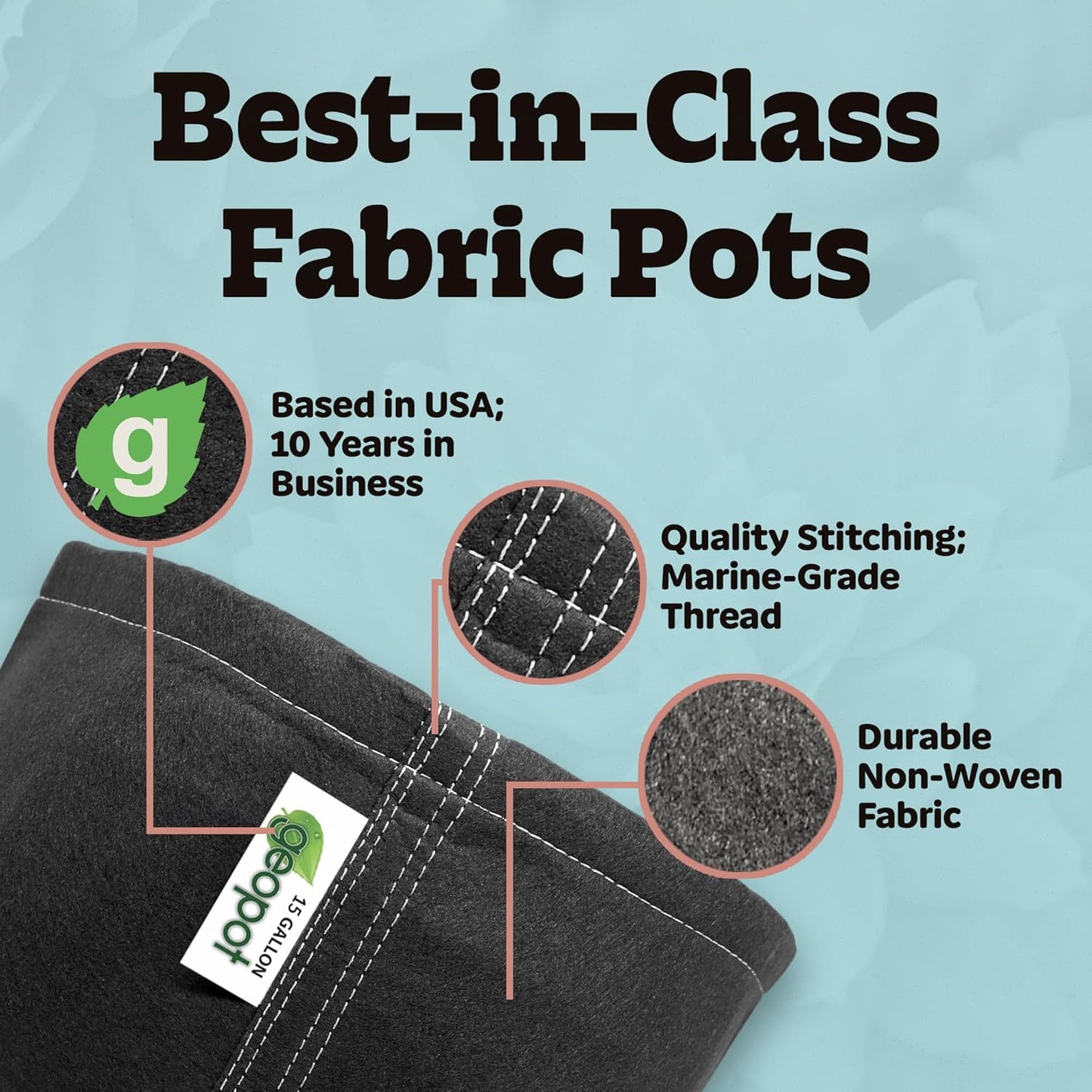 15 Gallon Fabric Grow Bags for Vegetables, Houseplants, Herbs & Flowers | 5-Pack | Aerated Fabric Pots for Outdoors and Indoors