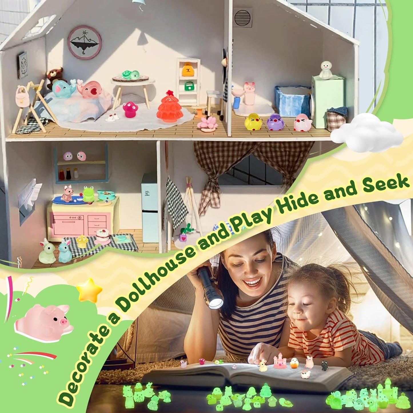 Tardigrade 100pcs Luminous Mini Resin Animals, Tiny Mini Animal Figures to Hide, Miniature Figurines Glow in The Dark Variety Micro Landscape for Potted Plants Garden Aquariums Dollhouse Gift Package