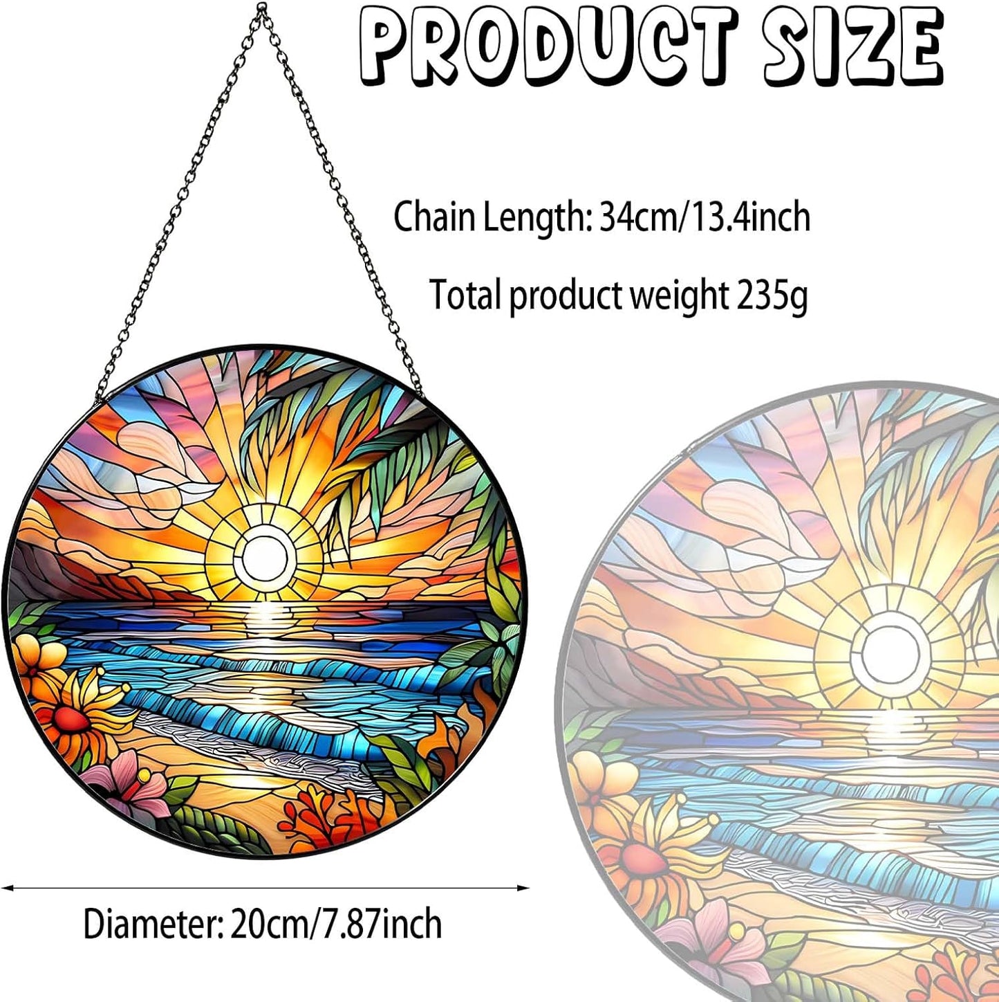 Beach Sunset Sun Catcher Stained Glass Window Hanging Beach Lovers Gifts for Women Wall Decor Landscape Decoration for Home Garden Housewarming Gifts