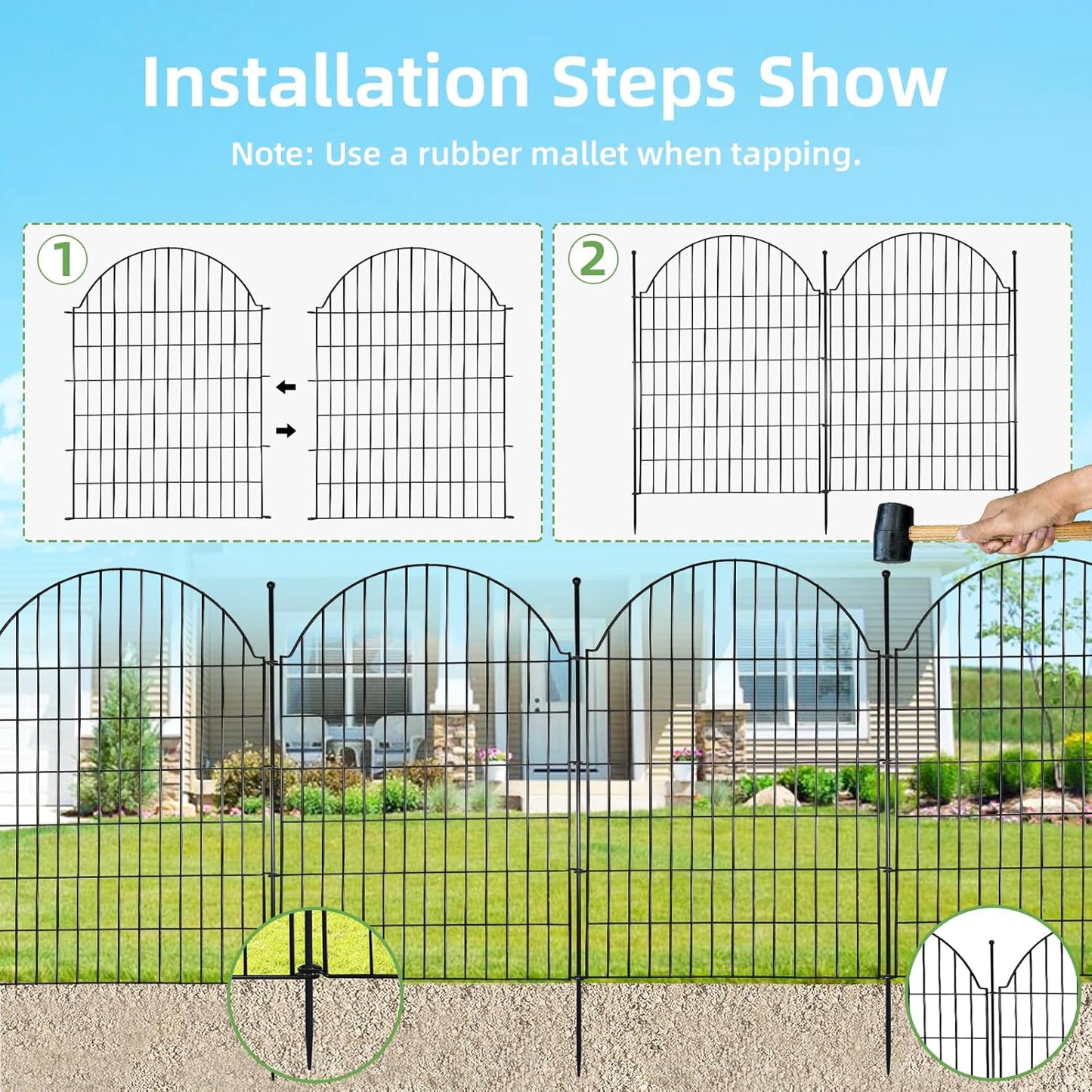 5 Panels Decorative Outdoor Garden Fencing for Yard, 40in (H) x 11.8ft (L) No Dig Animal Barrier Fence, Rustproof Metal Wire Dog Fences Outdoor Panel Border with Temporary Ground Stakes