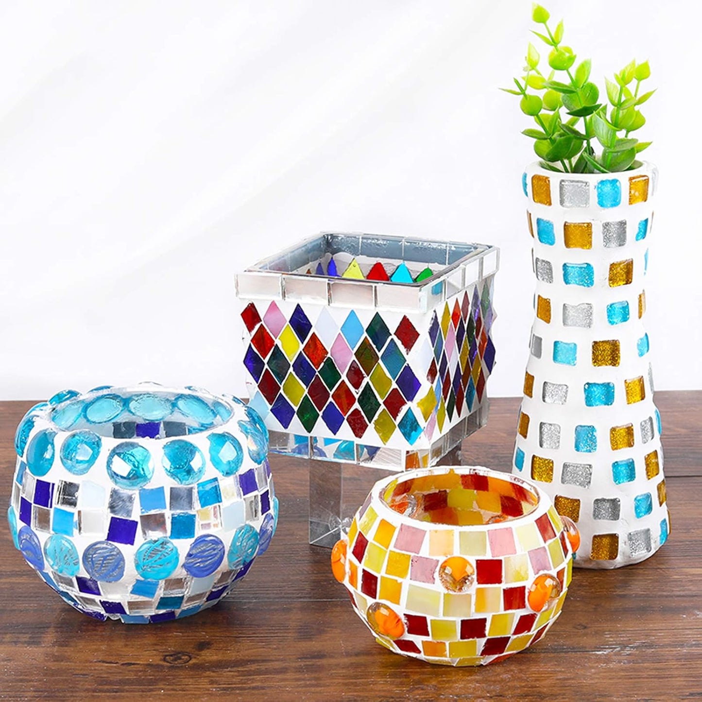 Mosaic Tiles 270 Pieces / 200 g Pack of Colored Mica Glass Mosaic Tile Supplies for Home Decoration, DIY Crafts, Plates, Picture Frames, Flowerpots – 1x1 cm Square Tiles (Peacock)