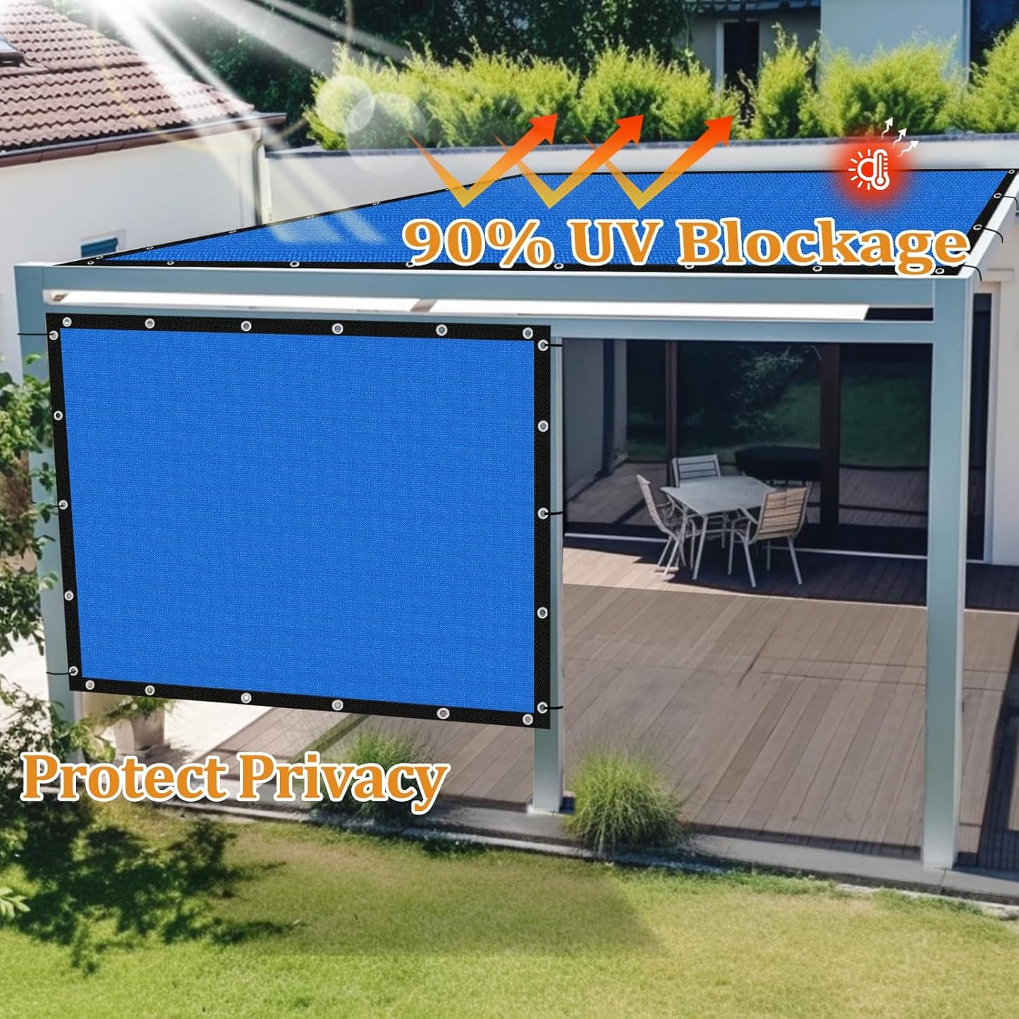 Shade&Beyond Customized Size 90% Sun Shade Cloth with Grommets, 13' X 13' Pergola Shade Cover Canopy, Mesh Tarp Sun Screens for Patio, Outdoor, Garden, Backyard GN01, Blue