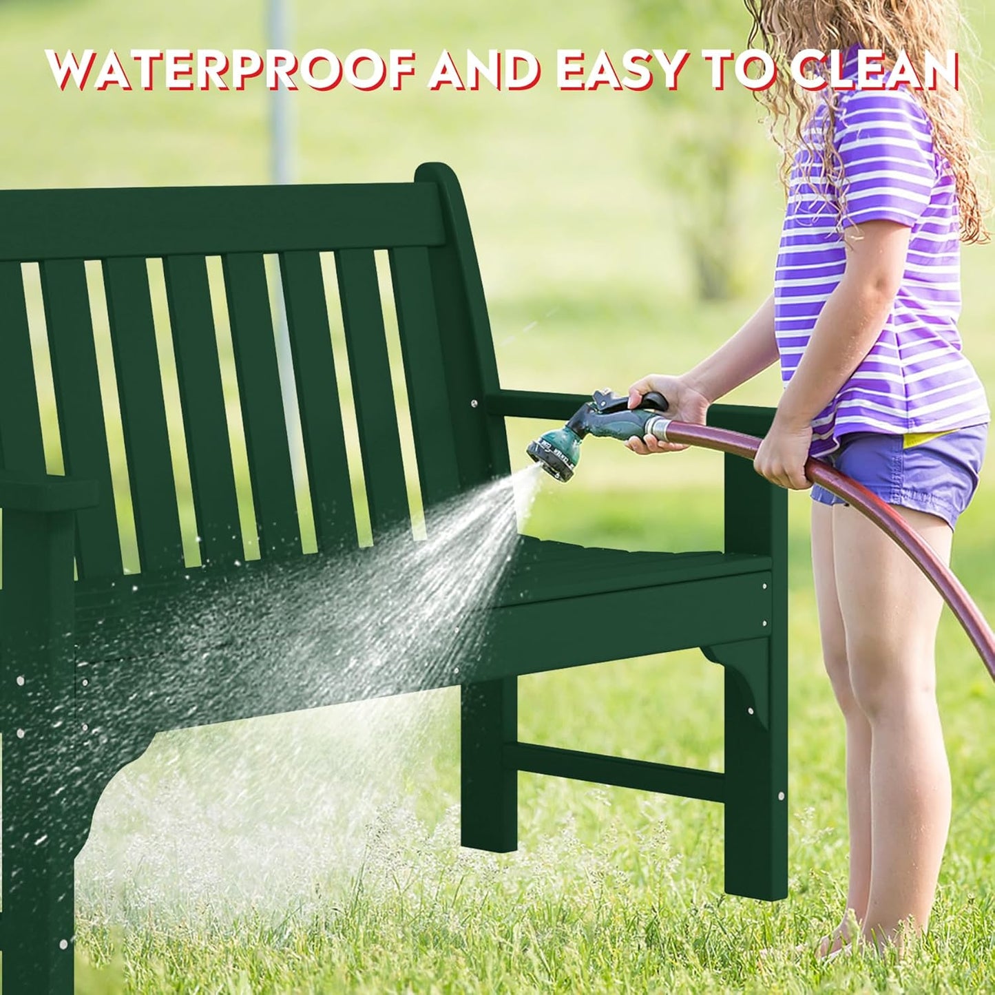 Garden Bench, Farmhouse Park Front Porch for Entryway Bench Outdoor Seating Low Bench Patio Bench Outside/Indoor, Dark Green