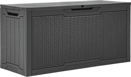 YITAHOME 80 Gallon Outdoor Storage Box, Large Water Resistant Resin Deck Box, Indoor Outdoor Lockable Rattan Storage Container for Patio, Garden, Cushions, Tools, Equipment (Dark Gray)