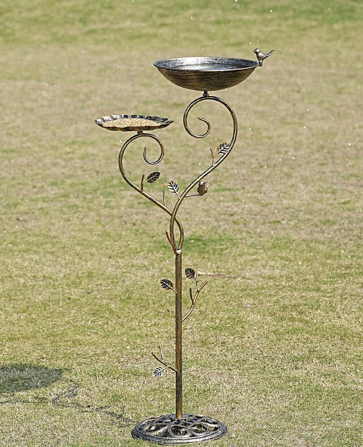 37" H Cast Iron Pedestal Bird Bath, 2 in1 Bird Baths for Outdoors/Metal Bird Feeder Bowl Tray,Vintage Metal Bird Bath Garden Yard Decor