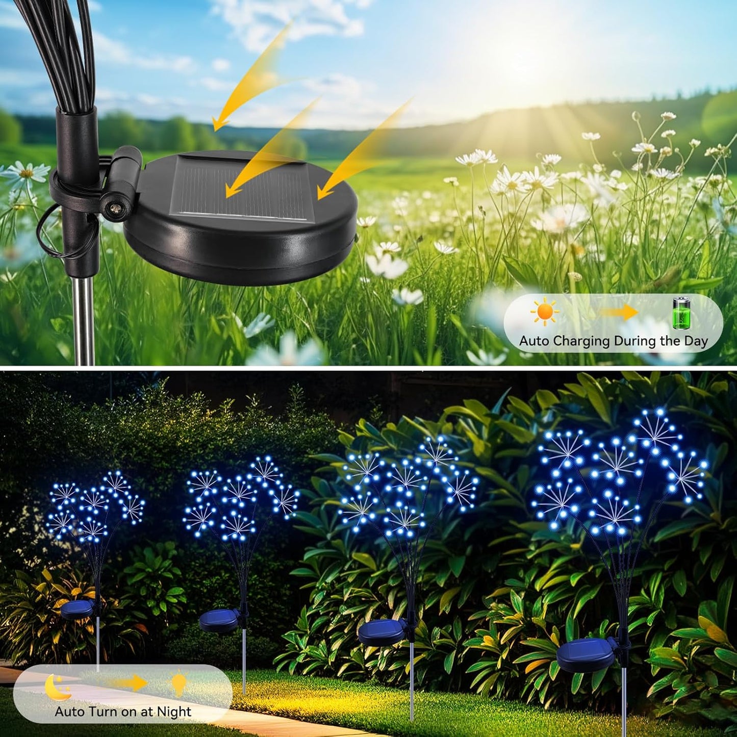 Solar Garden Lights 2 Pack Waterproof Swaying Starburst Light Solar Outdoor Lights for Yard Patio Walkway Pathway Party Wedding Decoration, Unique Gifts for Women, Blue