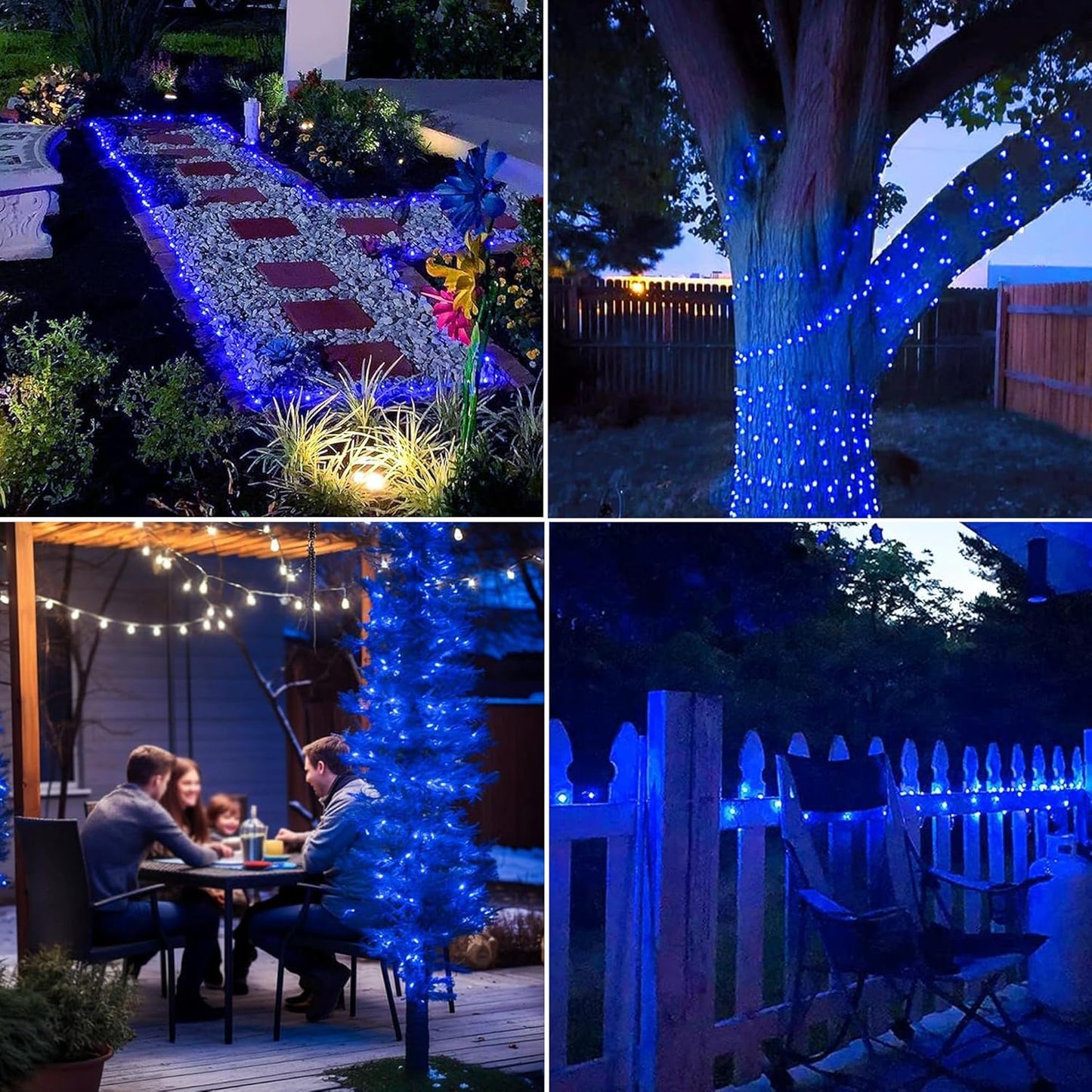 Joomer Solar Fairy Lights, 2-Pack Total 80FT 240LED Solar String Lights Outdoor Waterproof 8 Lighting Modes for Fence Party Garden Patio Yard Home Holiday Tree Outdoor Decoration (Blue)
