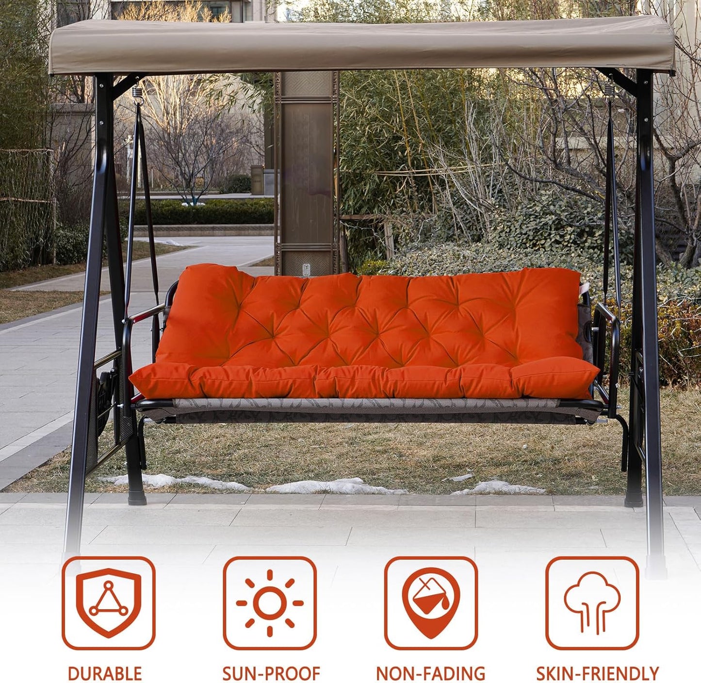Porch Swing Cushions,Outdoor Cushions 3 Seater Replacement with Backrest, Waterproof Thickened Bench Cushion with Ties for Porch, Patio,Outdoor, Backyard and Garden (Orange 60 * 40 in)
