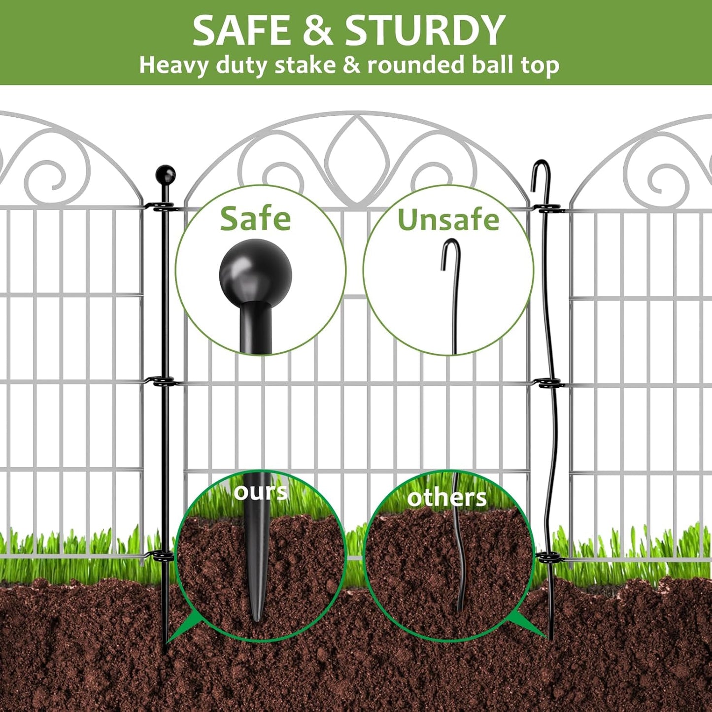 8 Panels No Dig Tall Garden Fence Panel – 48" H X 21' L Rustproof Metal Dog Fence Outdoor for Yard, Decorative Animal Barrier Fence for Pet, Garden Border, Patio, Flower Beds| Temporary Fencing