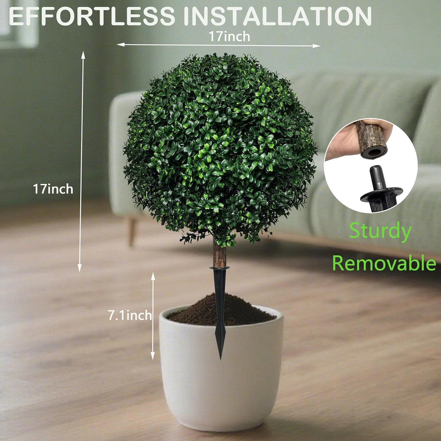 Artificial Boxwood Topiary Ball Tree Outdoor Set of 2,Artificial Boxwood Plants with Ground Spike,Faux Shrubs Fake Evergreen Tree UV Resistant,Diameter 17"