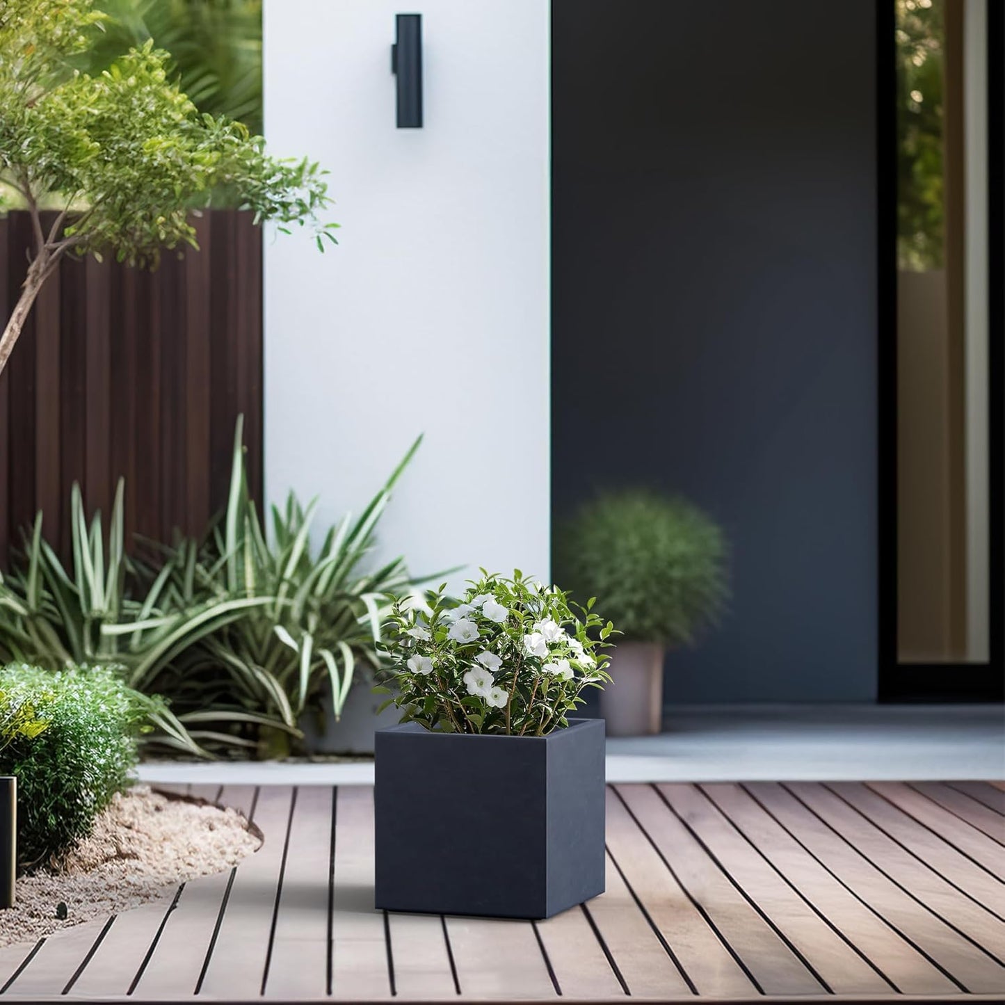 Kante 10 Inch Square Concrete Planter for Outdoor Indoor Home Patio Garden, Large Plant Pot with Drainage Hole and Rubber Plug, Charcoal