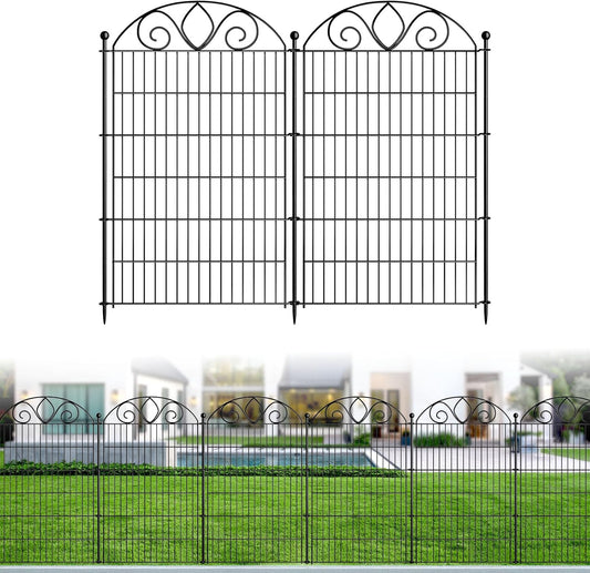5 Panels No Dig Tall Garden Fence Panel – 44" H X 11.8' L Rustproof Metal Dog Fence Outdoor for Yard, Decorative Animal Barrier Fence for Pet, Garden Border, Patio, Flower Beds| Temporary Fencing