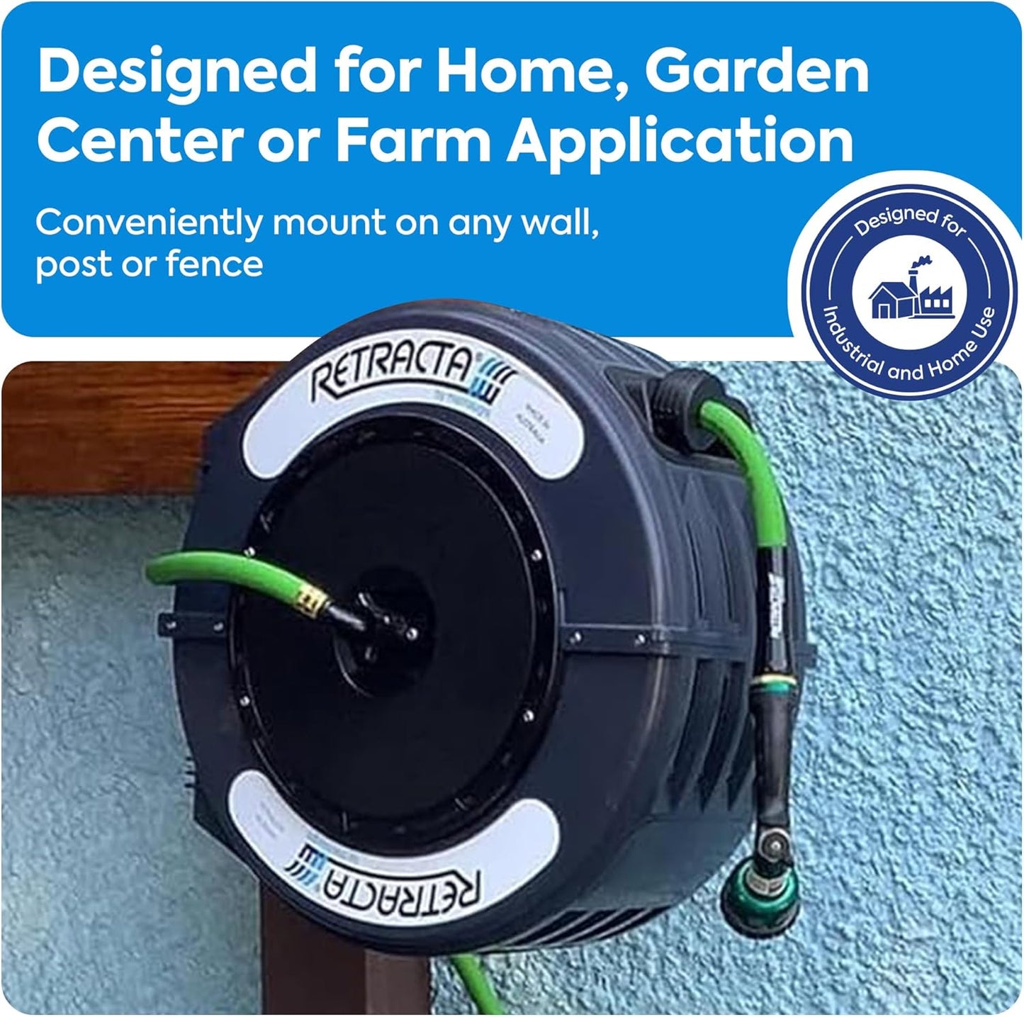 Macnaught Retractable Garden Hose Reel, 60 Ft Water Hose Reel Heavy Duty Retractable Hose with Metal 180° Swivel Rotation Bracket for Wall Mount - Gray