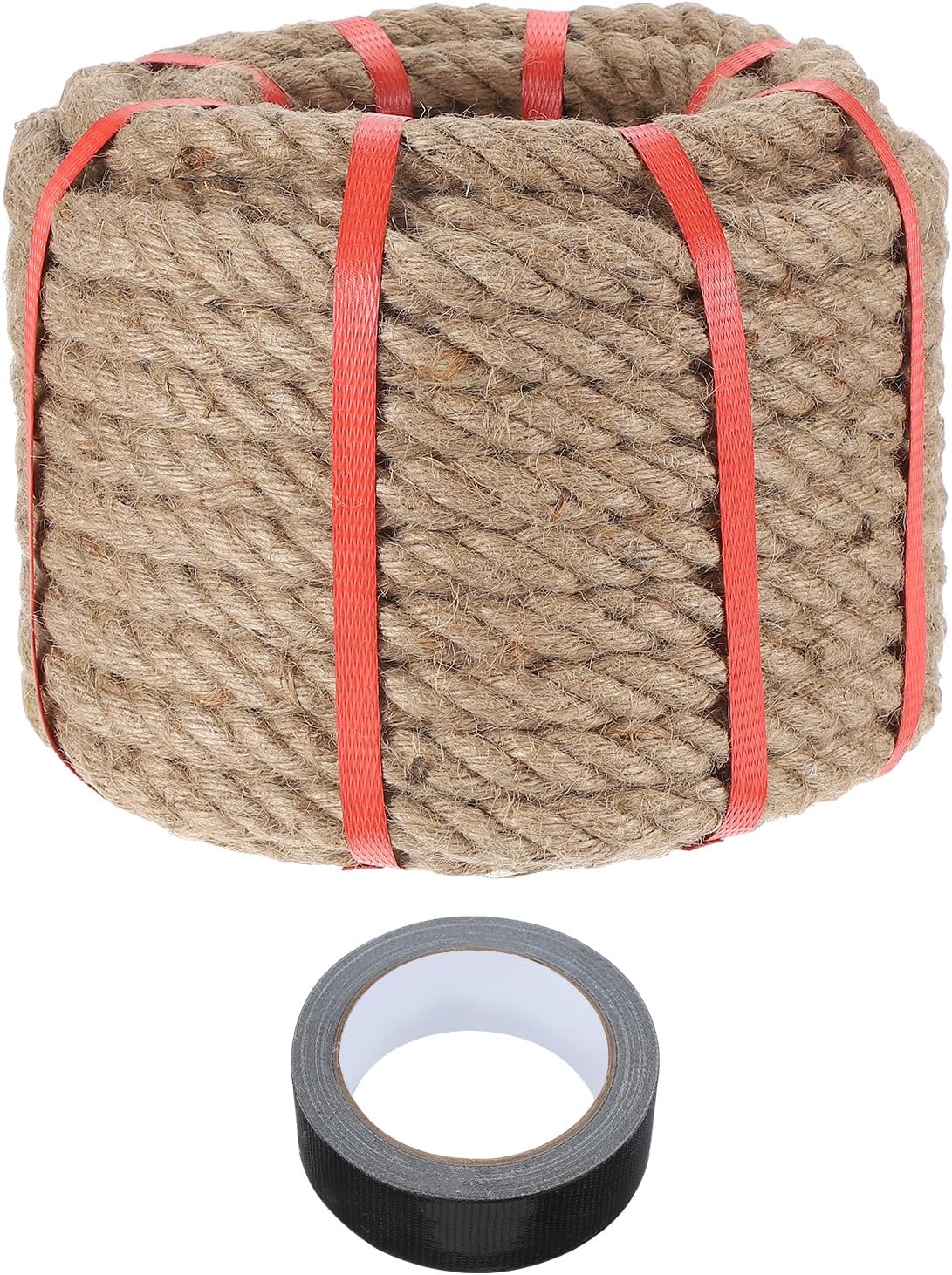 MECCANIXITY Jute Rope 0.7 Inch x 75ft, Thick Twine Rope Ropes Braided Jute Twine Natural Brown Burlap Cord String Heavy Twisted with Tape for Decorative Crafts Railing Swing Tug of War