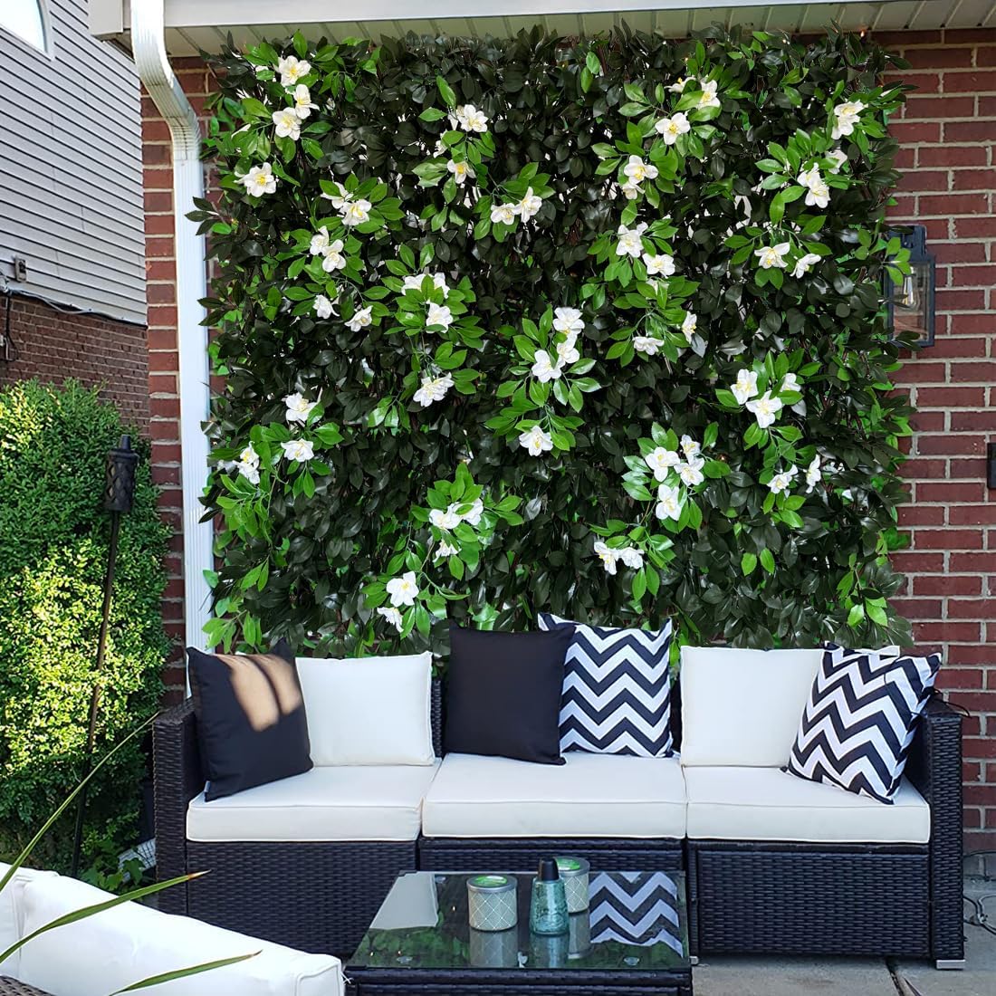 Expandable Fence Privacy Screen for Balcony Patio Outdoor,Decorative Faux Ivy Fencing Panel,Artificial Hedges (Single Sided Leaves) (1, Branches -White Fowers)