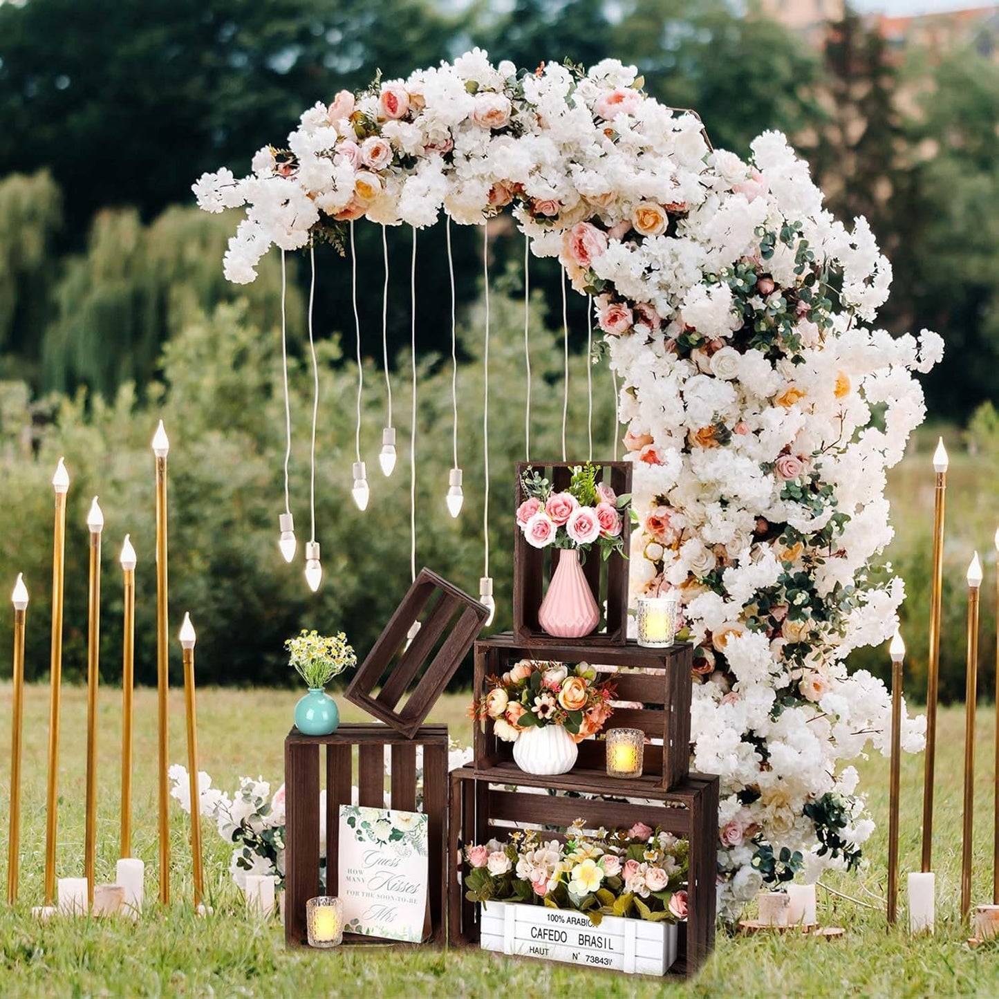 Soaoo 5 Pcs Decorative Nesting Wooden Crates for Storage Display 5 Size Large Small Rustic Wood Decorative Storage Crates with Handle Farmhouse Crate Box Container Made from Pine(Vintage Black)