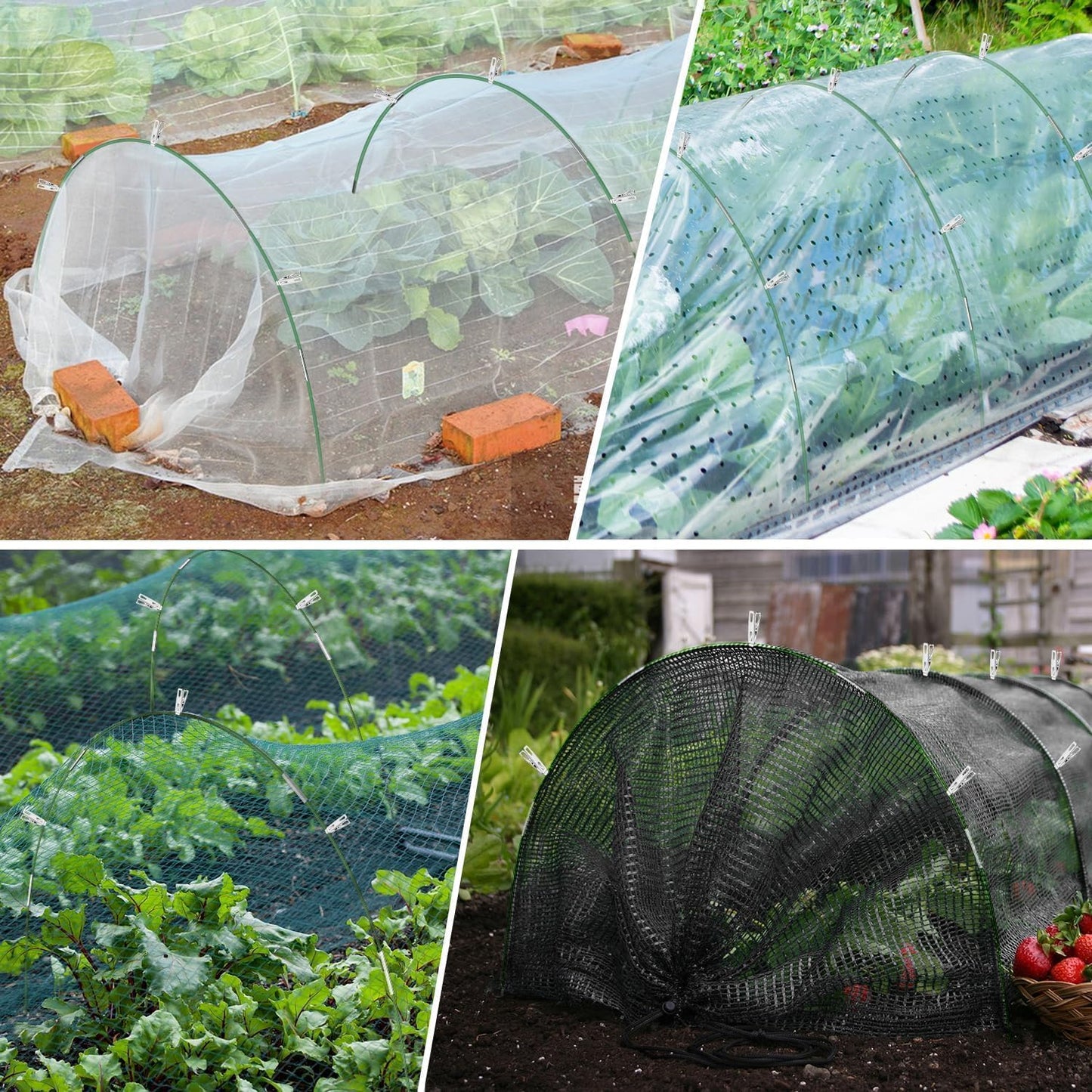 Garden Hoops for Raised Beds, 50pcs 7ft Grow Tunnel Greenhouse Support Hoops Rust-Free Frame for Garden Netting Row Cover Fabric, 10 Set DIY Fiberglass for 3 & 4 Ft Wide, 30pcs Clips