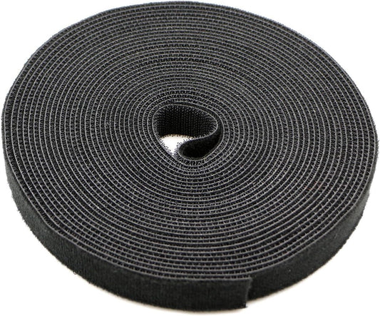 Reusable Fastening Tape Cable Ties 3/4 Inch Double Side Hook Roll (10 Yard, Black)
