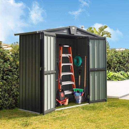 Domi Outdoor Storage Shed 5.7' x 3’, Metal Garden Shed with Galvanized Steel Frame for Bike, Tools, Lawn Mowers, Pool Toys, Outdoor Storage Cabinet with Lockable Door for Garden Lawn Patio (Dark Grey)