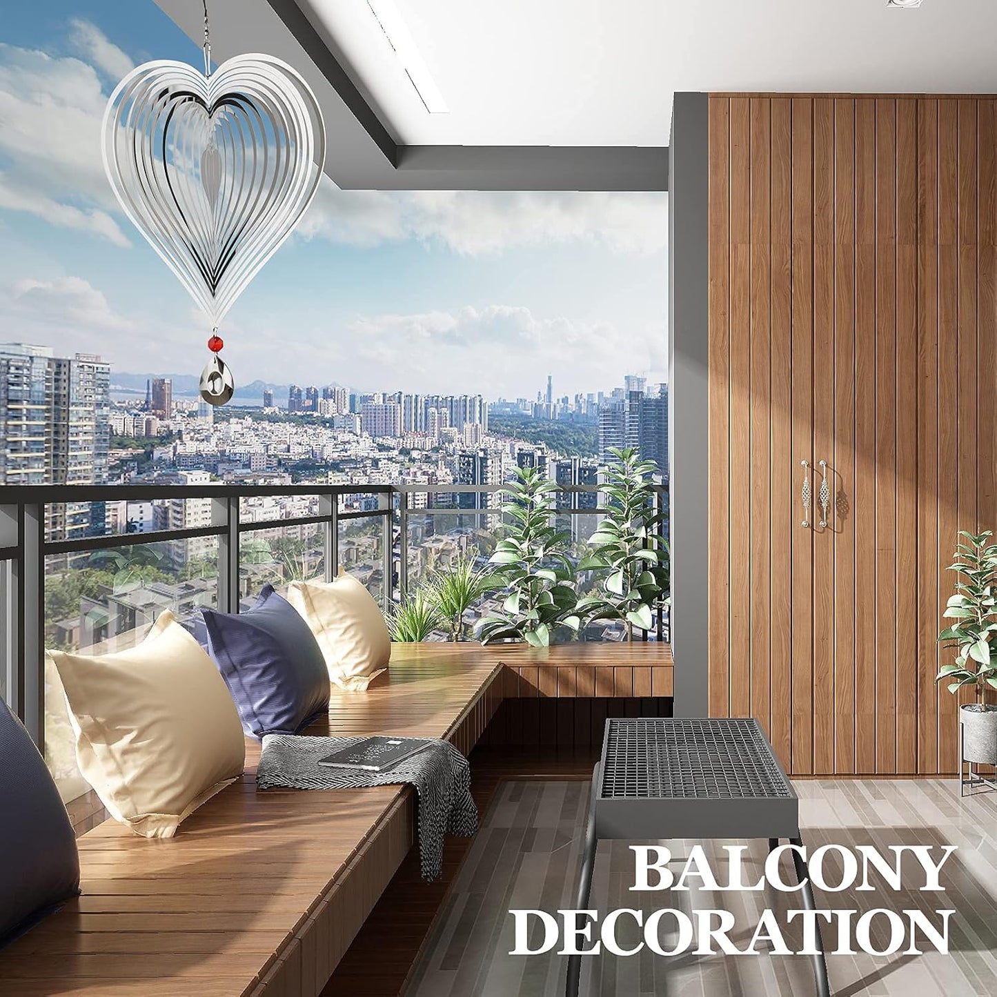 Wind Spinner, Hanging Wind Sculptures,Wind Spinners for Yard and Garden Decor,Yard Decorations Outdoor,Hanging Art Ornaments for Garden Yard Balcony Decor (Silver Heart)