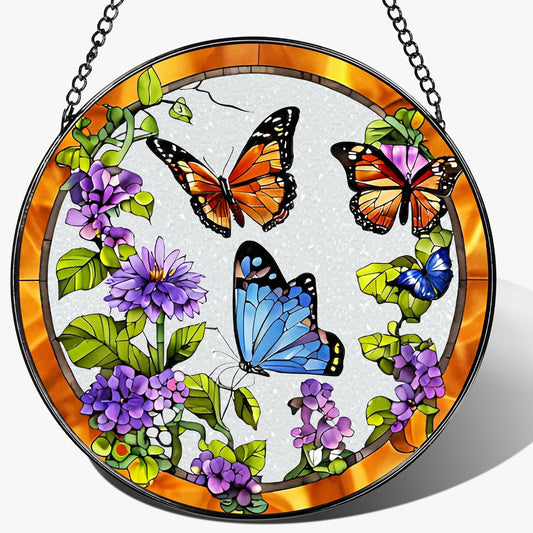 Stained Glass Window Hanging, 8 Inch Sun Catchers Indoor Window, Butterfly Suncatchers for Windows Doors Home Decoration and Christmas, Festival, Mother's Day, Birthday, Gifts for Women, Mom, Grandma