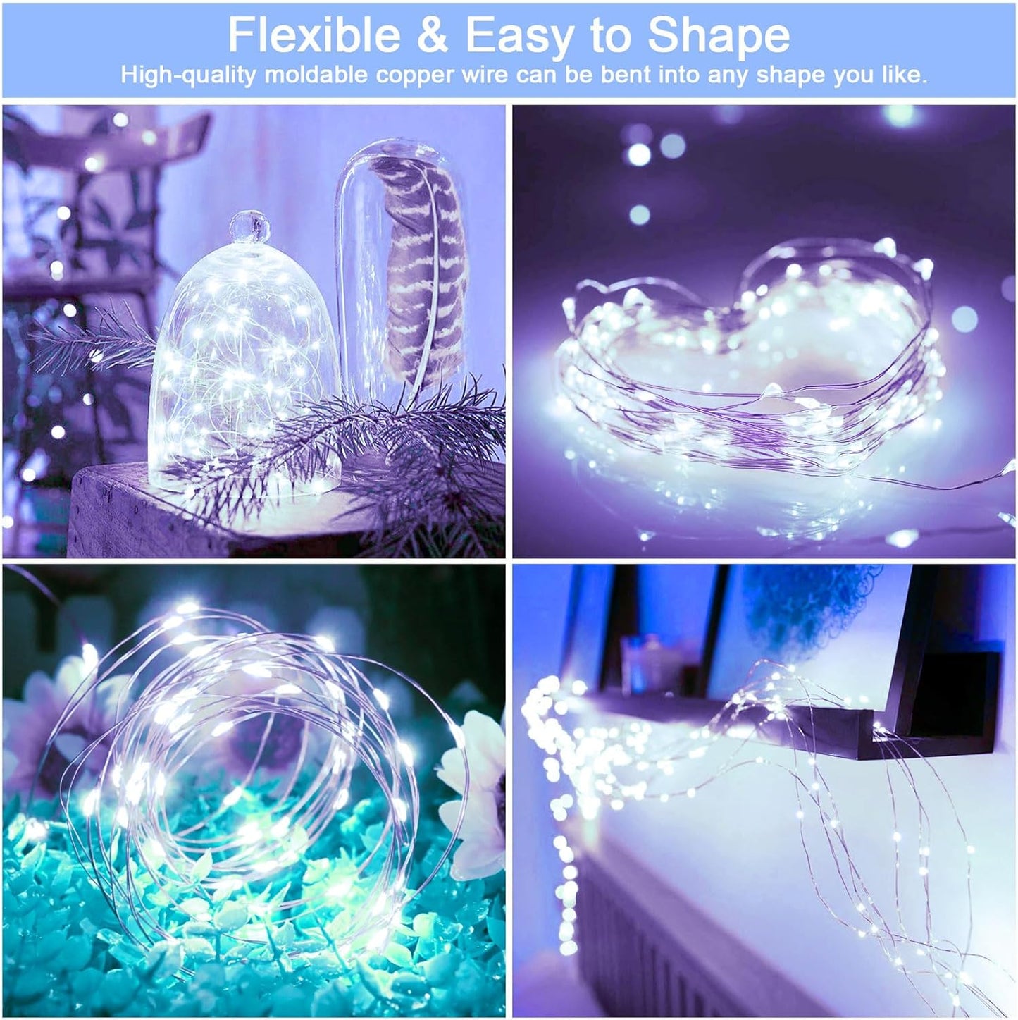 Solar Fairy Lights Outdoor Waterproof,39.4ft 120LED Solar String Lights for Outside 8 Modes 2 Packs for Patio Backyard Garden Wedding Deorations Cool White