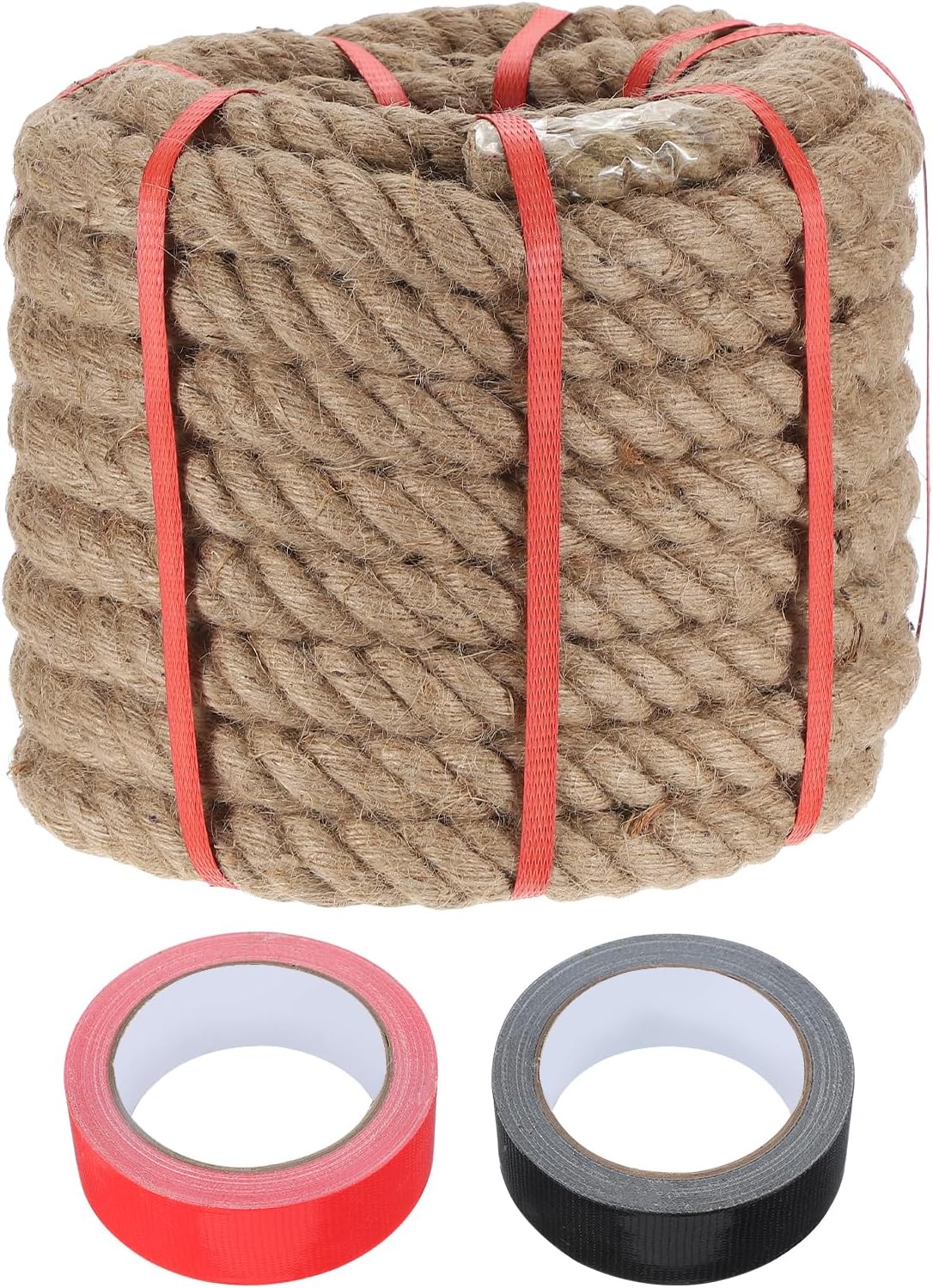MECCANIXITY Jute Rope 1.2 Inch x 49ft, Thick Twine Rope Ropes Braided Jute Twine Natural Brown Burlap Cord String Heavy Twisted with Tapes for Decorative Crafts Railing Swing Tug of War