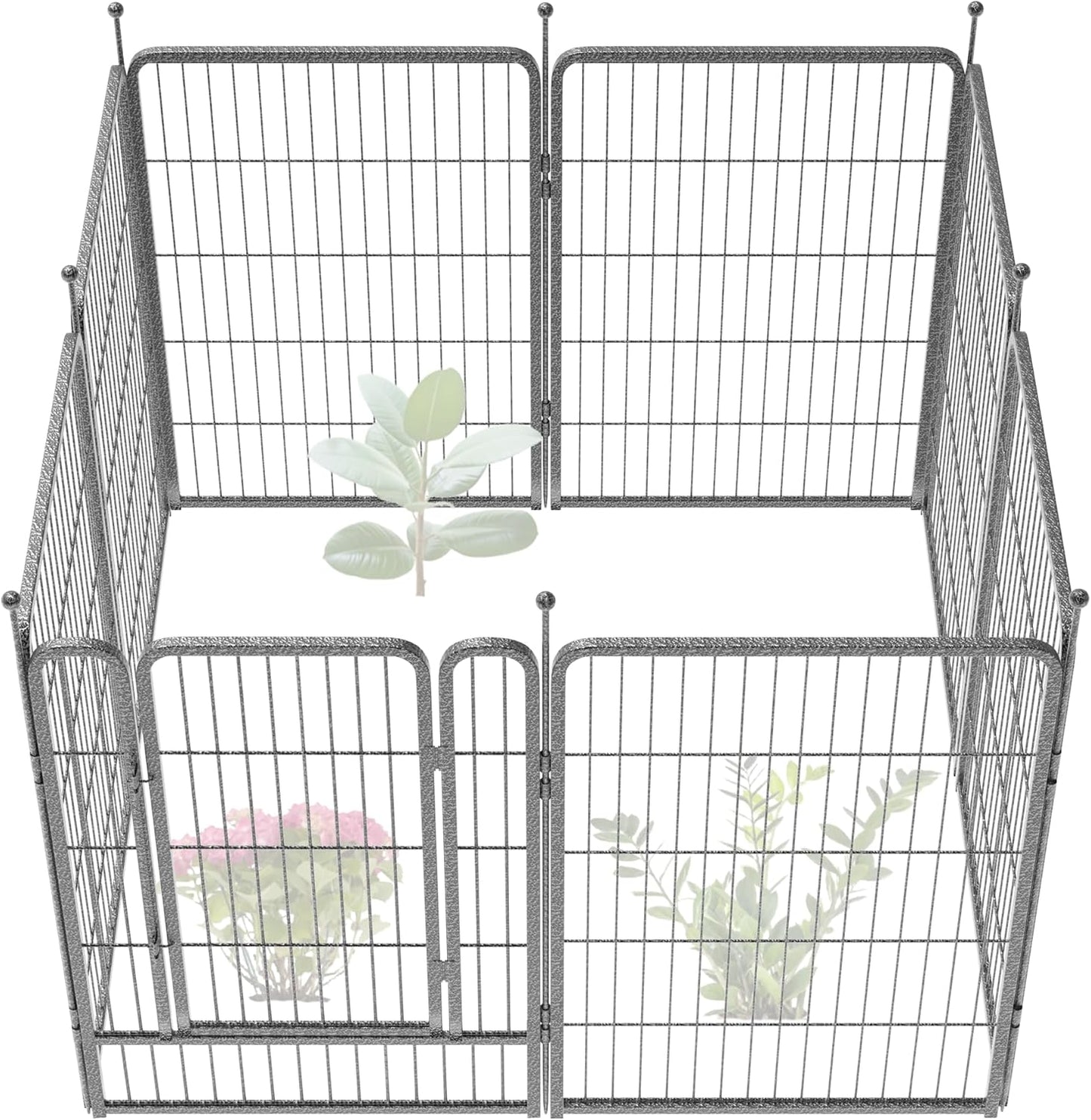 FXW Garden Fence Outdoor for The Yard – 40in(H) x 18.2ft(L) Heavy Duty Metal Animal Barrier for Dog and Rabbit, Decorative Dog Fence, 8 Panels, Silver