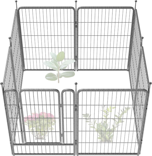 FXW Garden Fence Outdoor for The Yard – 40in(H) x 18.2ft(L) Heavy Duty Metal Animal Barrier for Dog and Rabbit, Decorative Dog Fence, 8 Panels, Silver