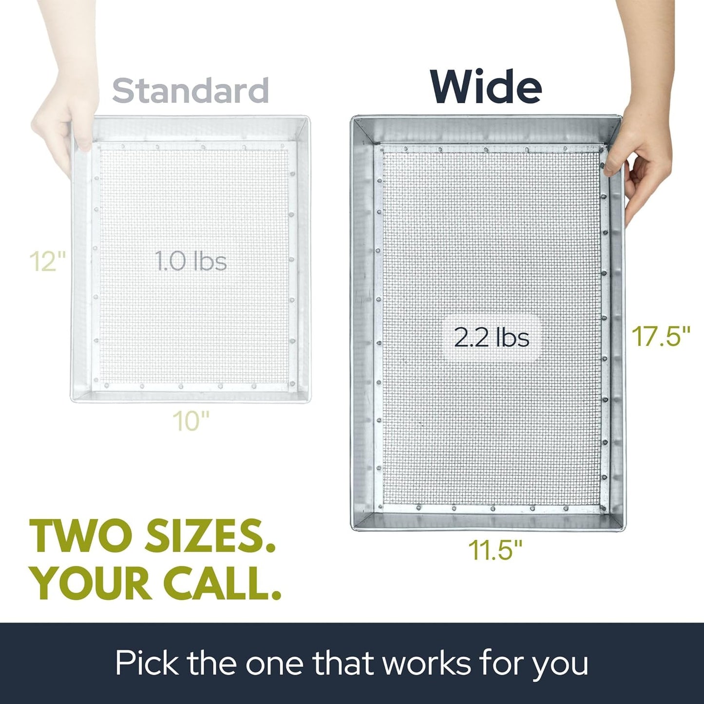 Soil Sifter, Wide Size (17.5 x 11.5 inches) with 1/8-inch Mesh, Garden Sieve for Dirt, Sand, Rocks, and Compost