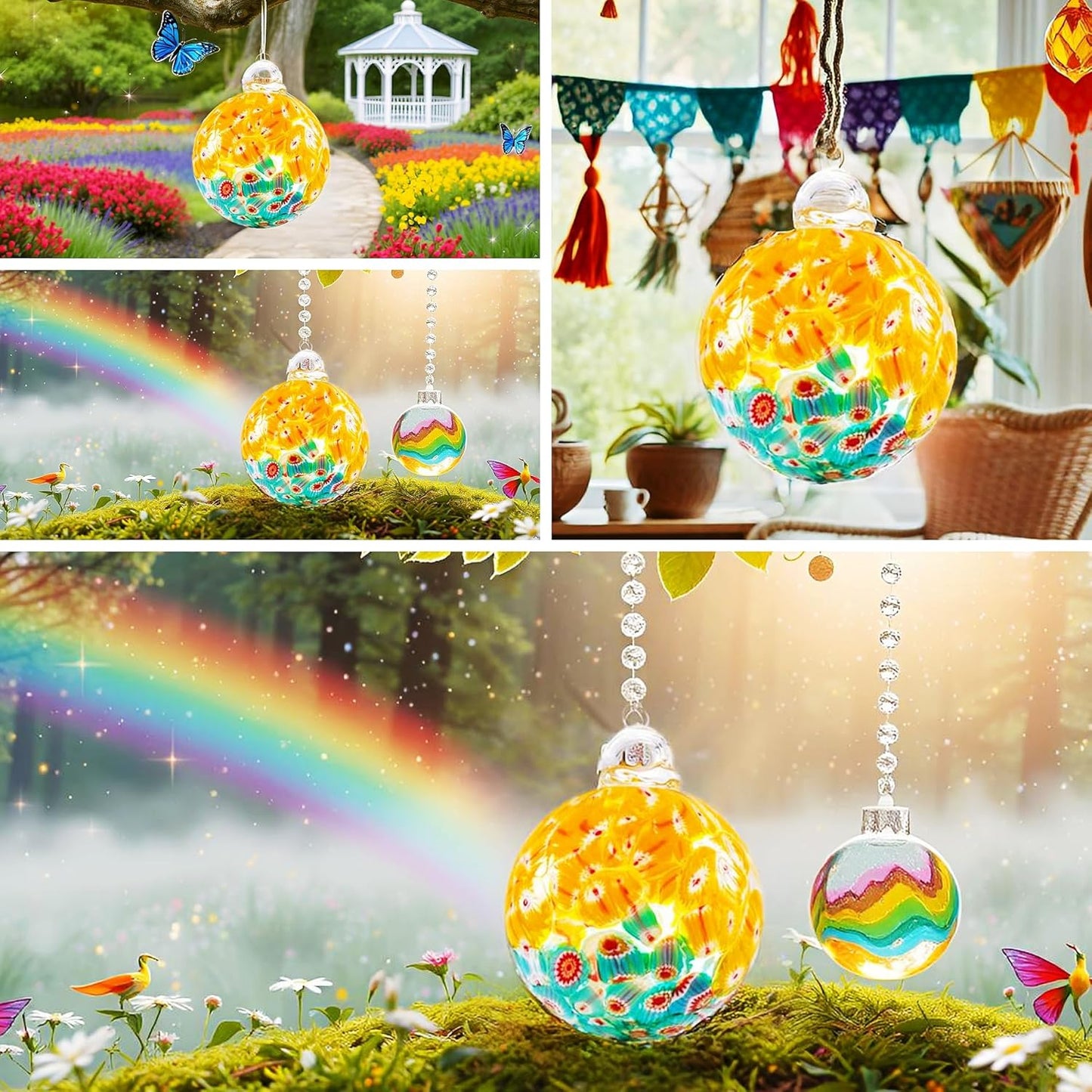 EUSTUMA Hand Blown Glass Witch Ball,Glass Ball Ornament Hanging Garden Gazing Ball Indoor Outdoor Home Décor. (6)