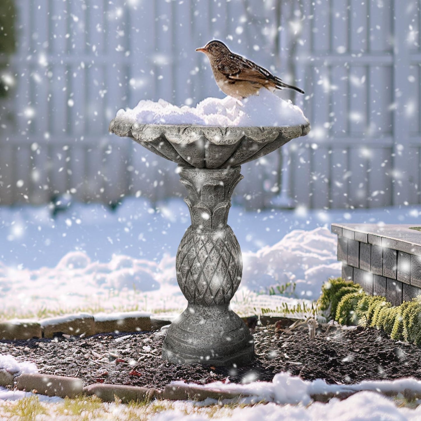 SKYFIRE 24.8" H Cement Modern Outdoor Bird Bath - Fibre Reinforced Concrete Bird Baths for Garden, Large Size Elegant Carved Garden Birdbaths with Pedestal for Patio, Backyard, Lawn Decor