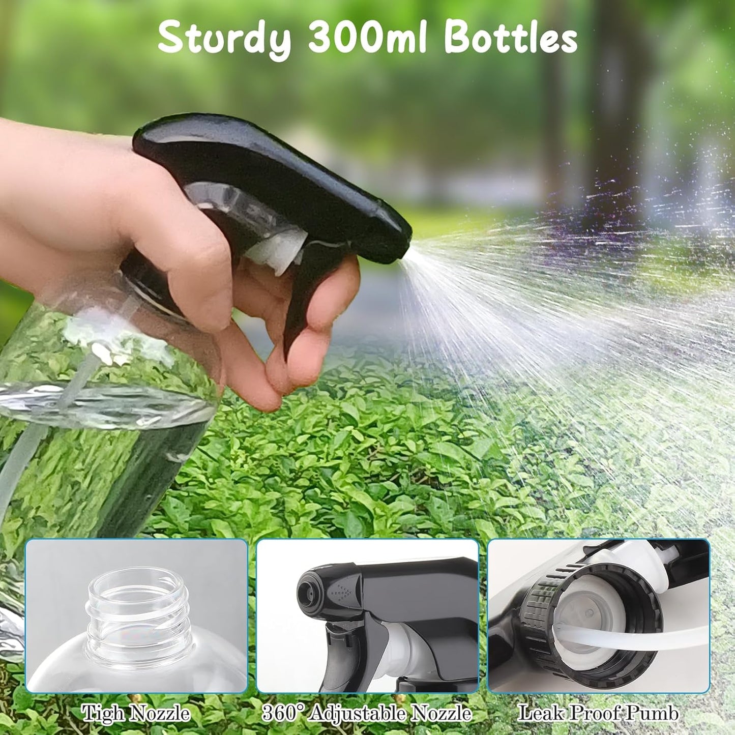 Bynccea Spray Bottles Empty Spray Bottle PET -10 oz/300 ml Plastic Water Sprayer Refillable Containers Fine Mist Small Spray Bottles for Cleaning Solutions, Cooking, Hair