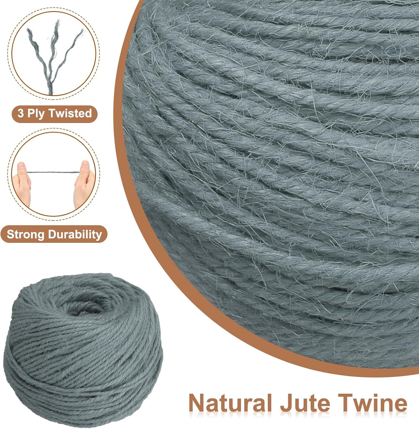 uxcell 328 Feet Natural Jute Twine String,3mm Thin Garden Twine Rope Colored Plant String Cord for DIY Art Crafts Gift Wrapping Decoration Packing Gardening Plant Hanger,Grey
